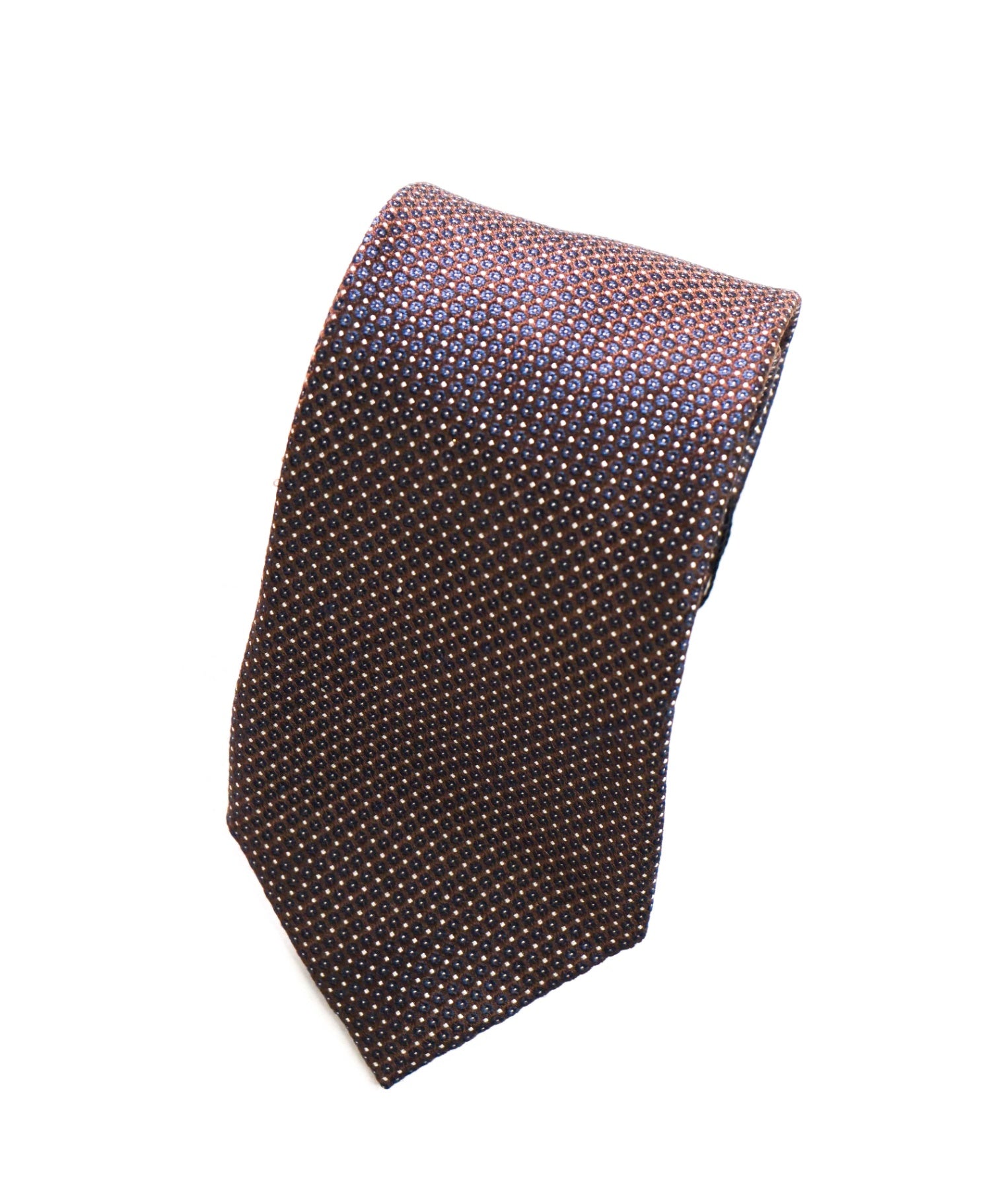$275 CANALI - Brown/Navy Blue Polka Dot Silk - 3.25" Tie