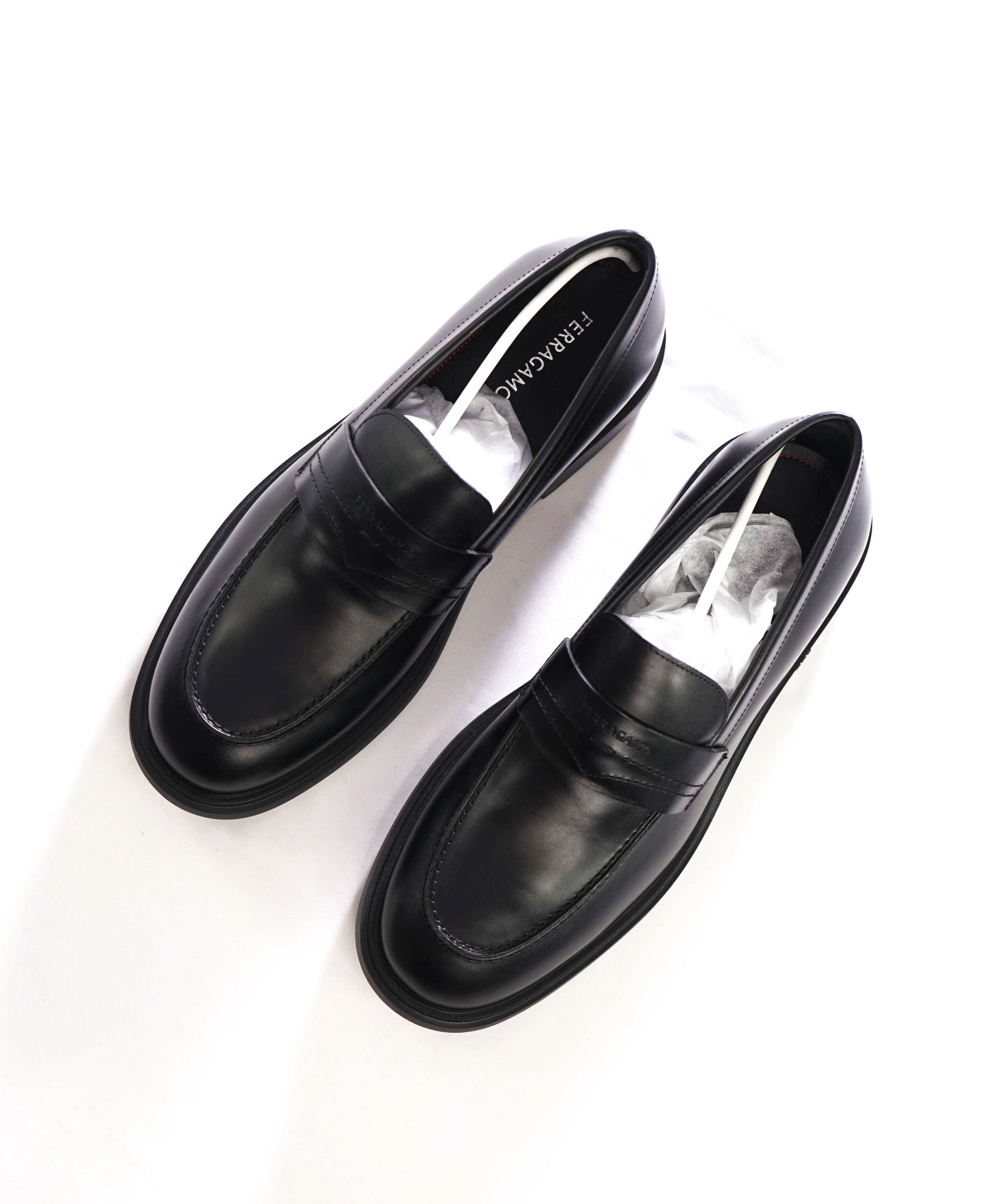 $995 FERRAGAMO - "CALIGOLA" Black Lug-Sole Loafers - 11 EE