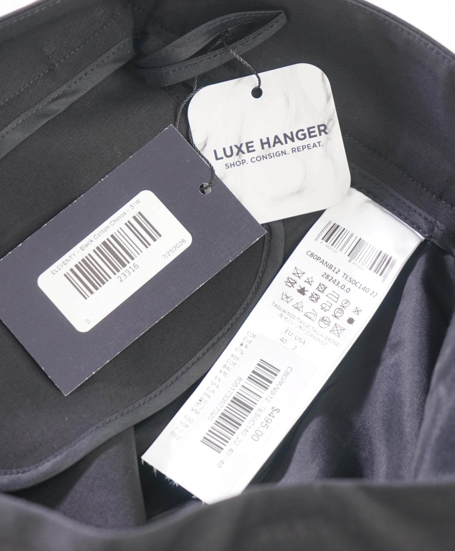 $495 ELEVENTY - Black Cotton Chinos - 2 US (40EU)