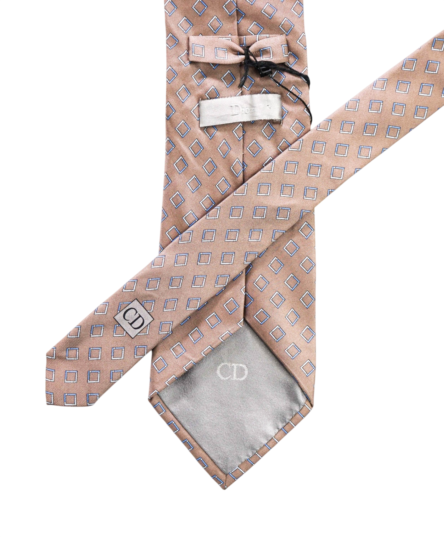 CHRISTIAN DIOR - VINTAGE Brown/Blue Geometric Silk - 3.75" Tie