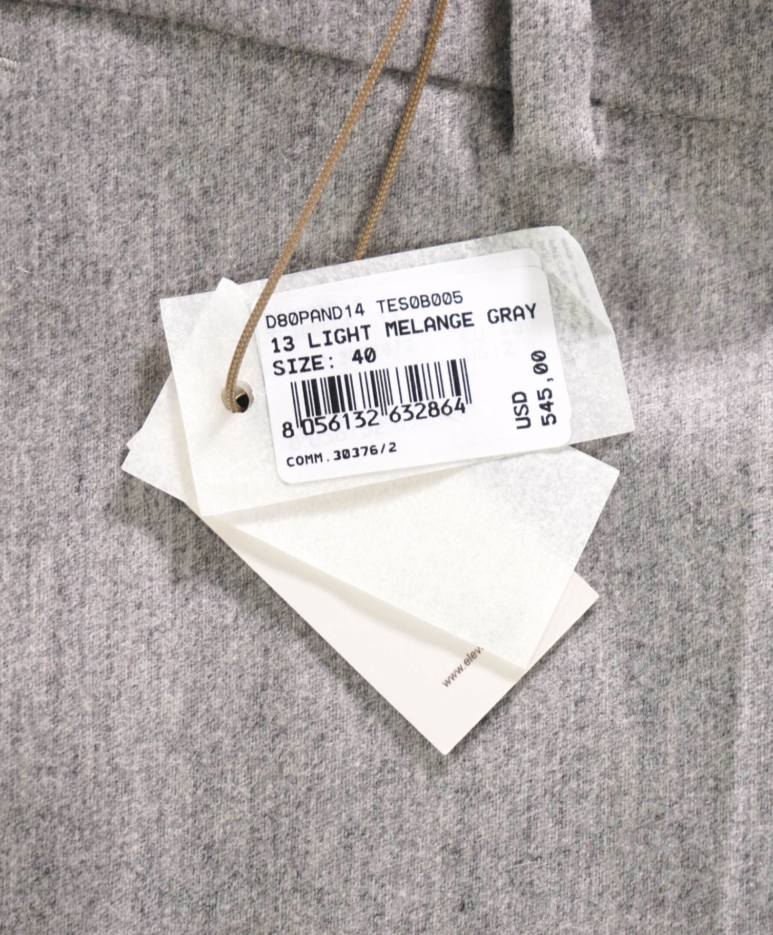 $545 ELEVENTY - Gray Flannel Wool/Cashmere Pants - 2US (40EU)