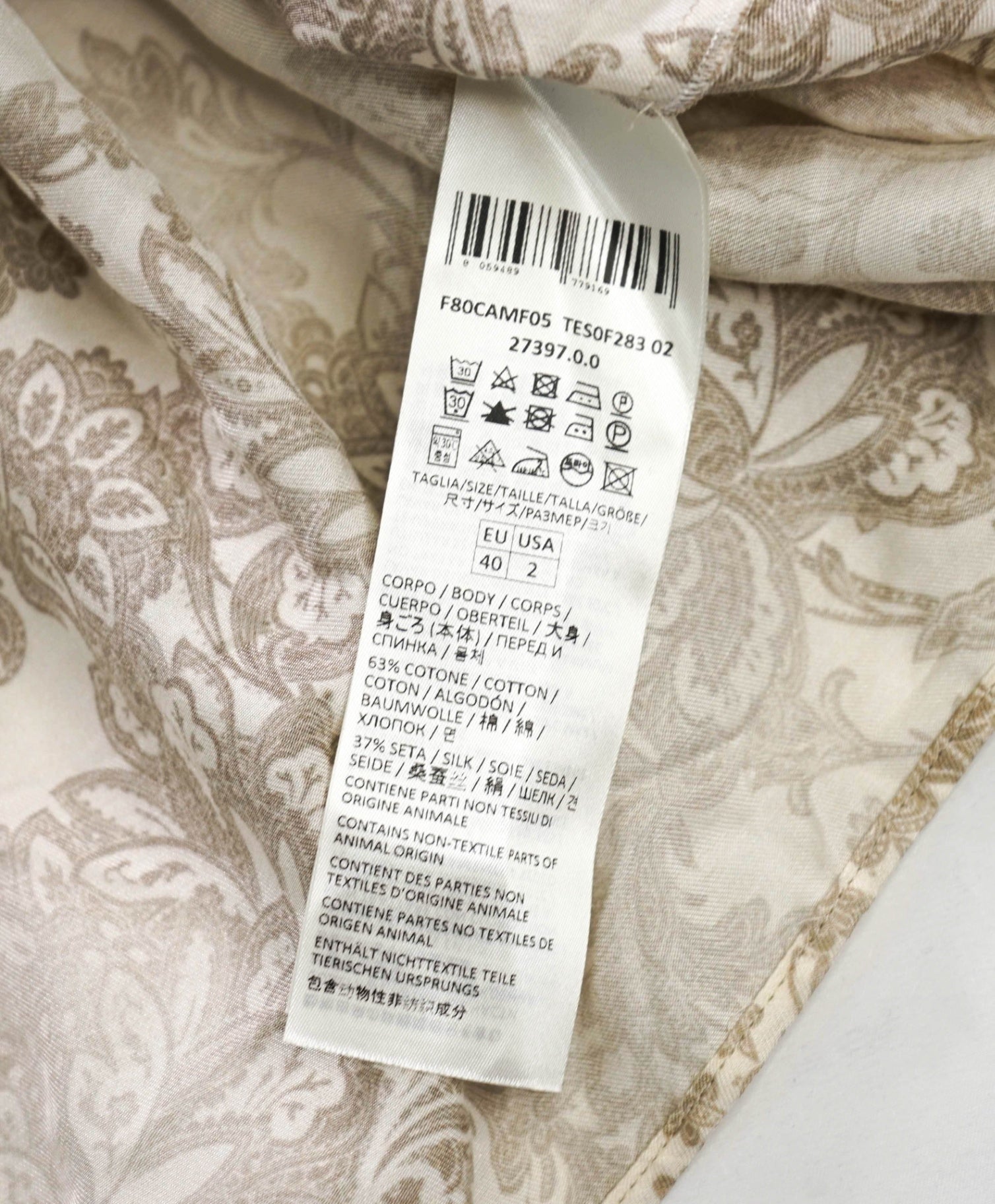 $695 ELEVENTY - Beige Floral Cotton/Silk Shirt - 2
