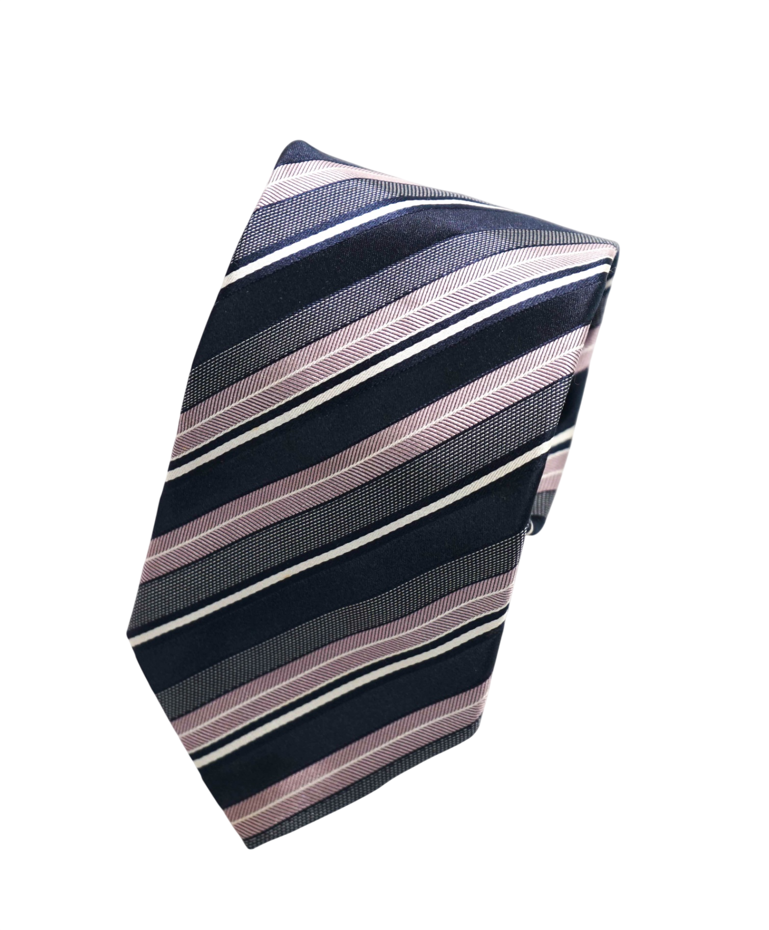 $120 Hugo BOSS - Navy/Pink Stripe Silk - 3.5" Tie