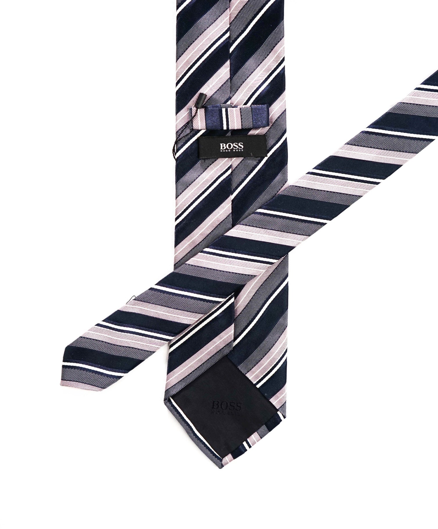 $120 Hugo BOSS - Navy/Pink Stripe Silk - 3.5" Tie