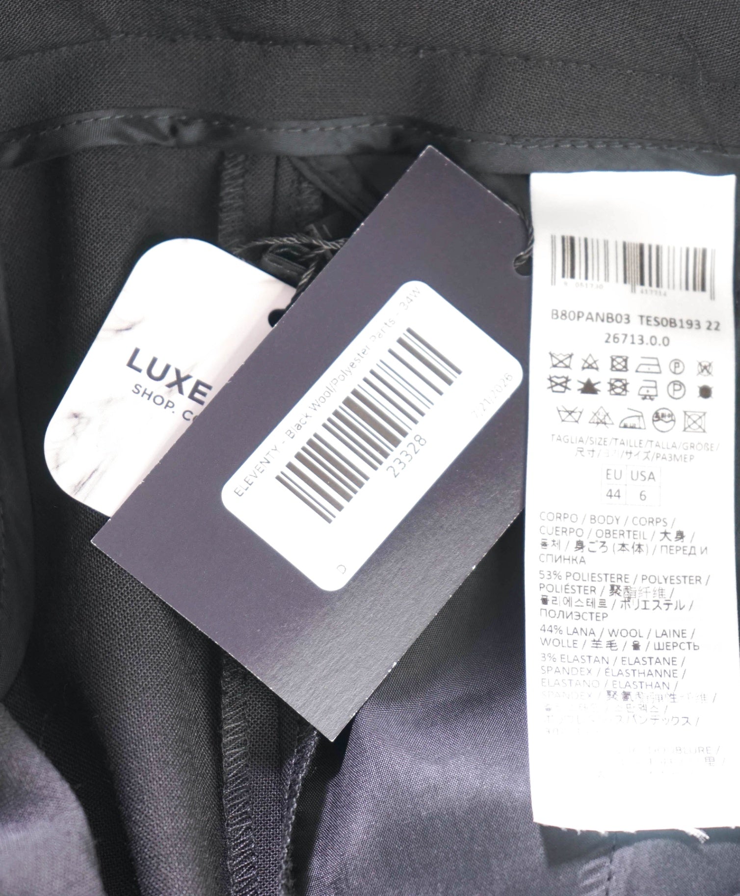 $515 ELEVENTY - Black Wool/Polyester Pants - 6 US (44 EU)