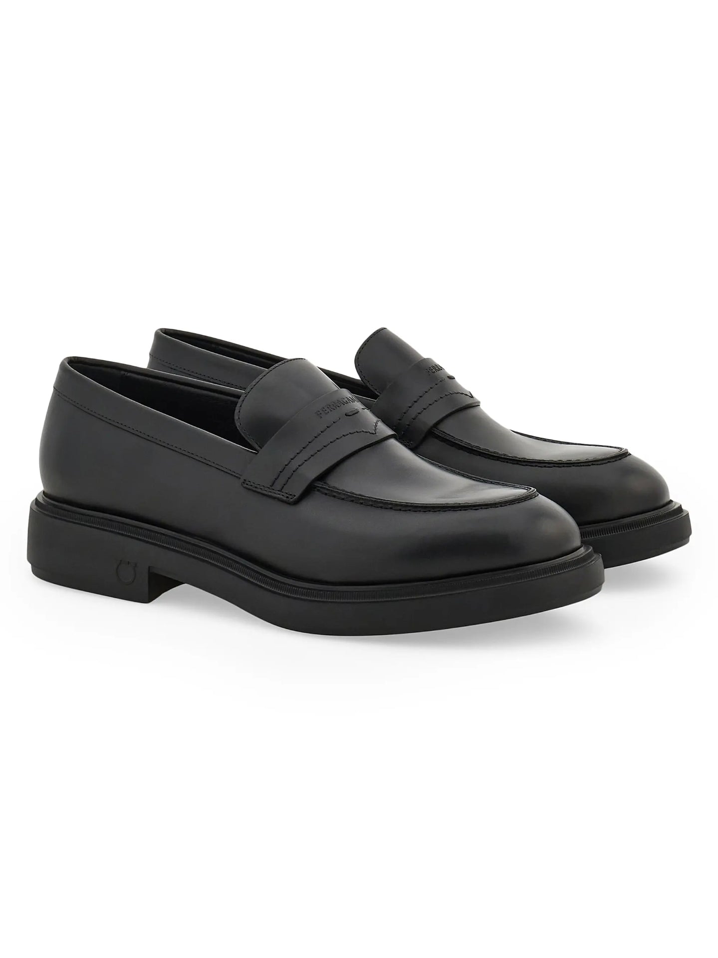 $995 FERRAGAMO - "CALIGOLA" Black Lug-Sole Loafers - 10.5 EE