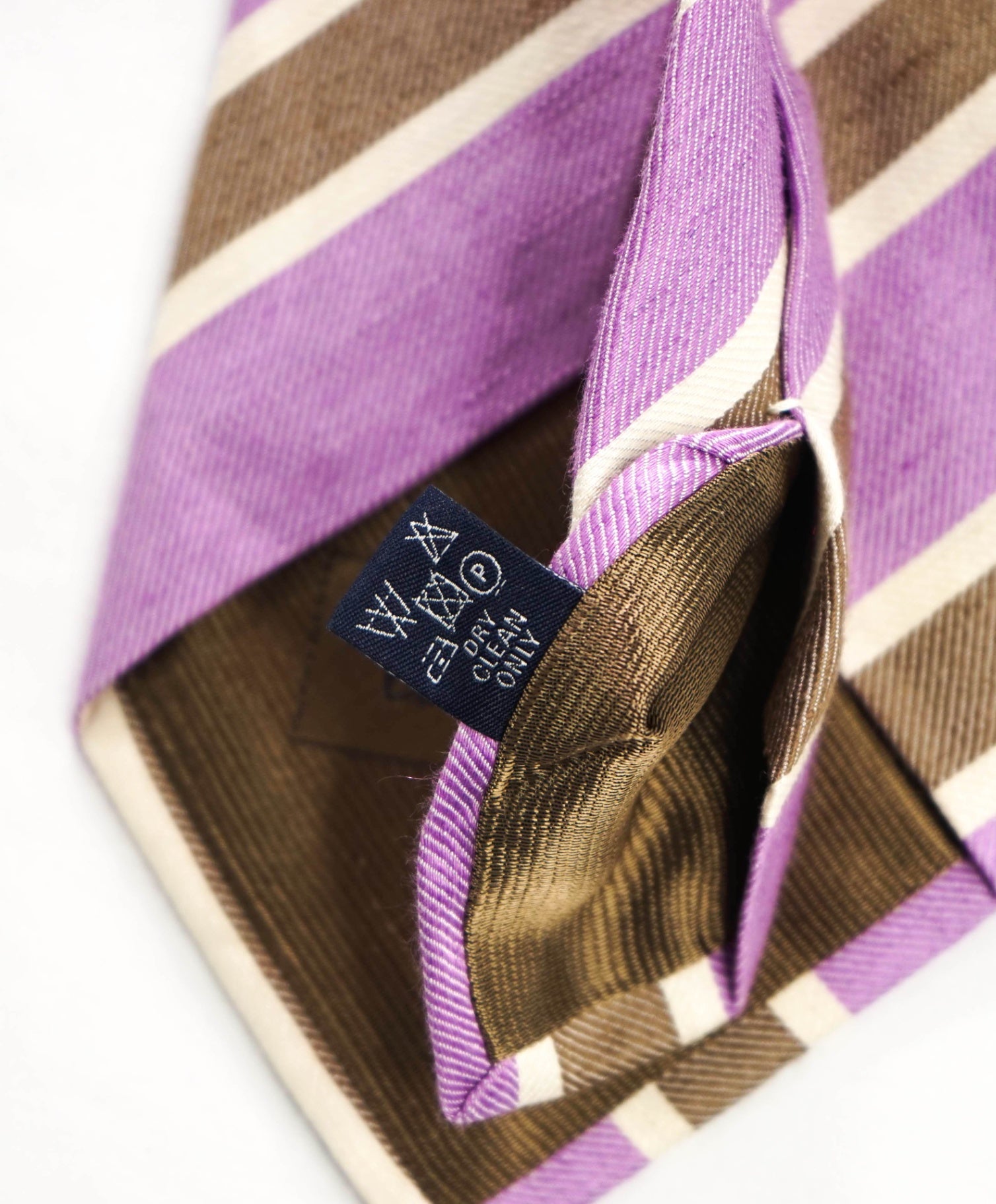 $220 CORNELIANI - Purple/Brown Stripe Silk/Linen - 3.5" Tie