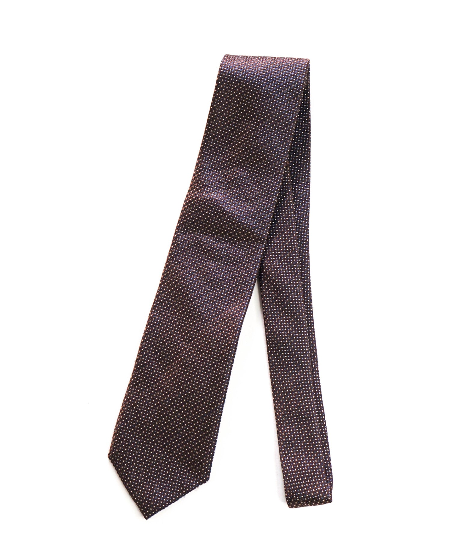 $275 CANALI - Brown/Navy Blue Polka Dot Silk - 3.25" Tie