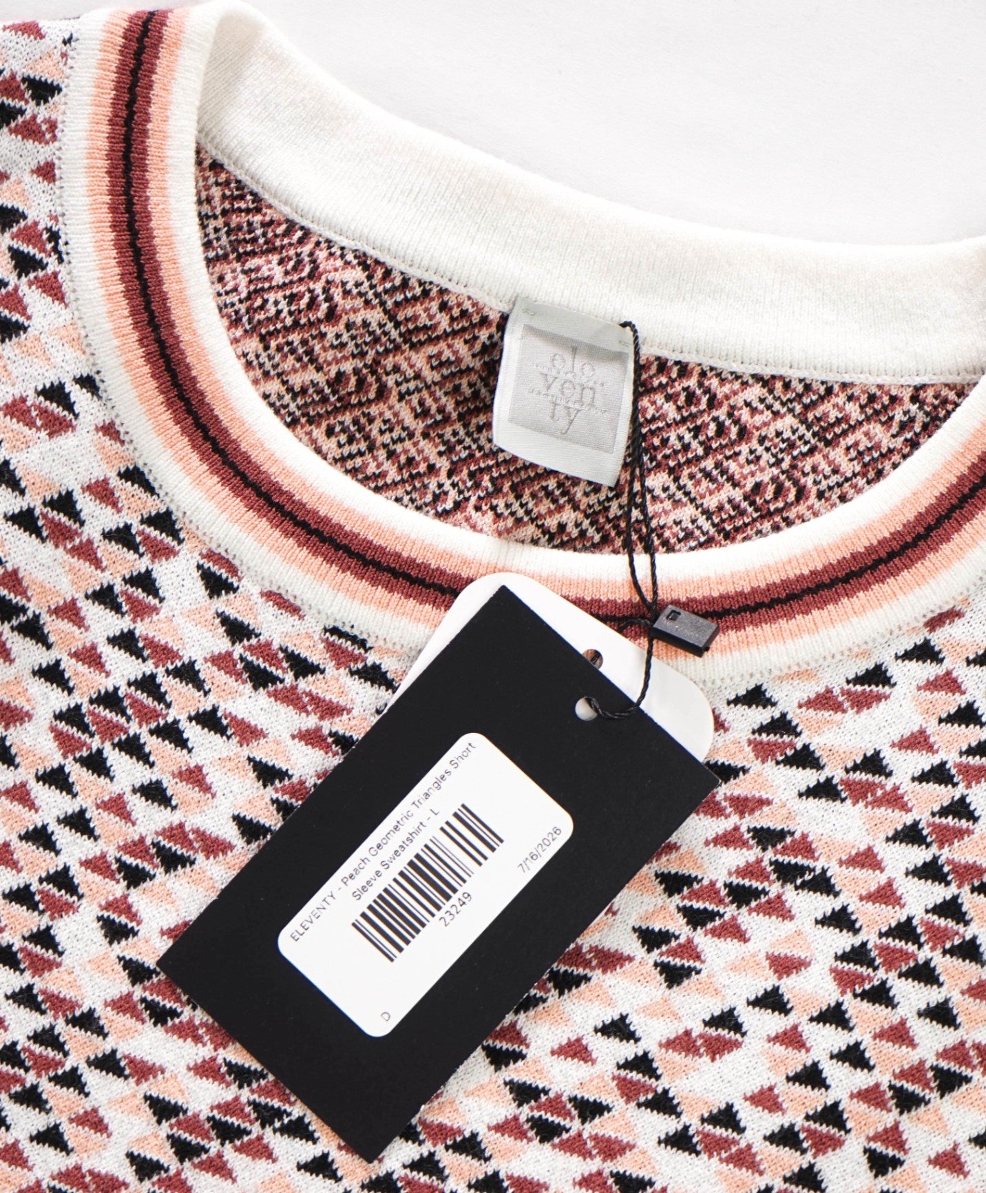 $595 ELEVENTY - Geometric Short Sleeve Sweatshirt - L