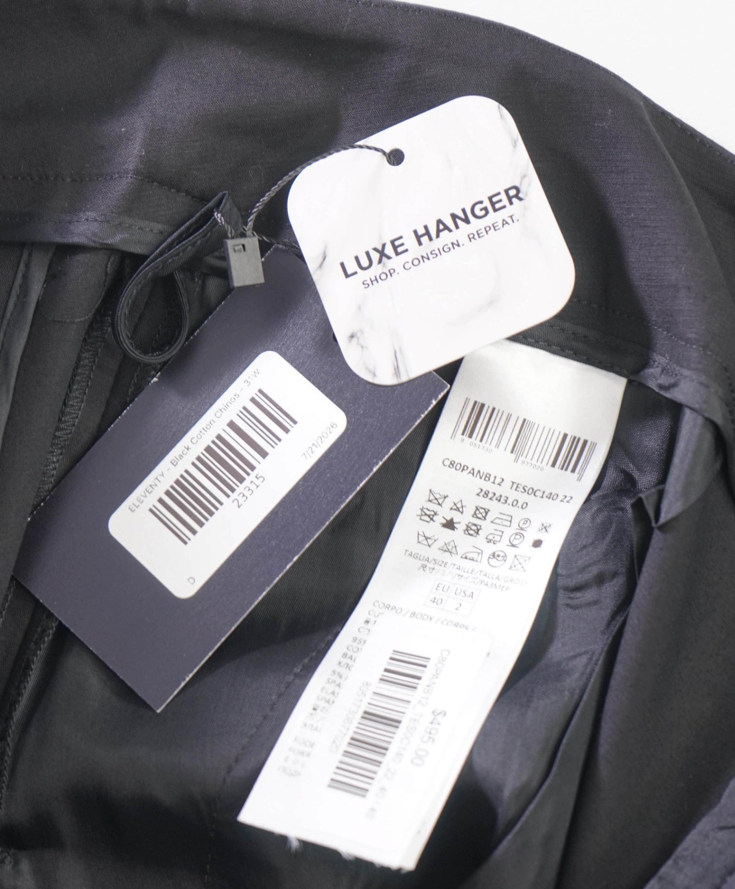 $495 ELEVENTY - Black Cotton Chinos - 2 US (40EU)