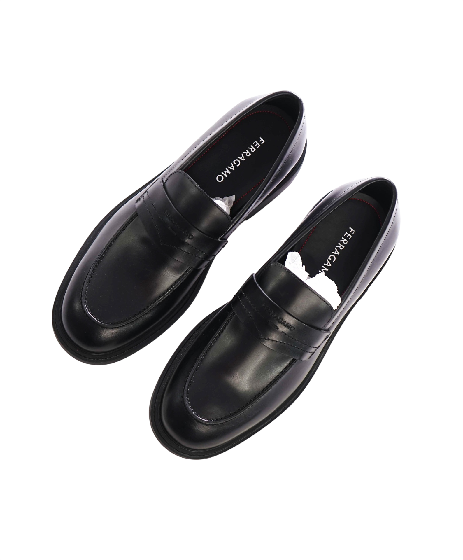 $995 FERRAGAMO - "CALIGOLA" Black Lug-Sole Loafers - 11 EE