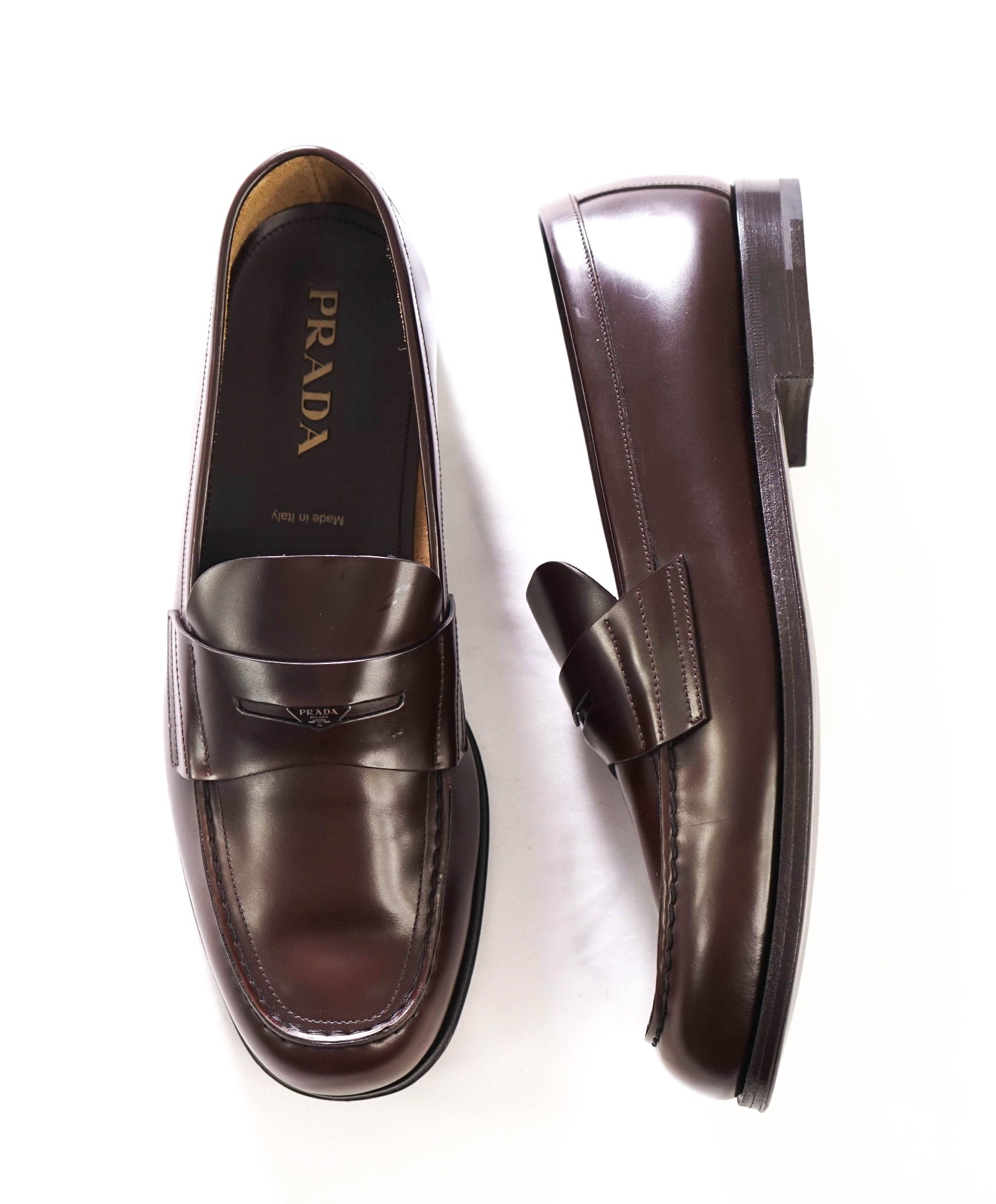 $1,250 PRADA - Brown Leather Penny Loafers - US 11.5 (10.5UK)