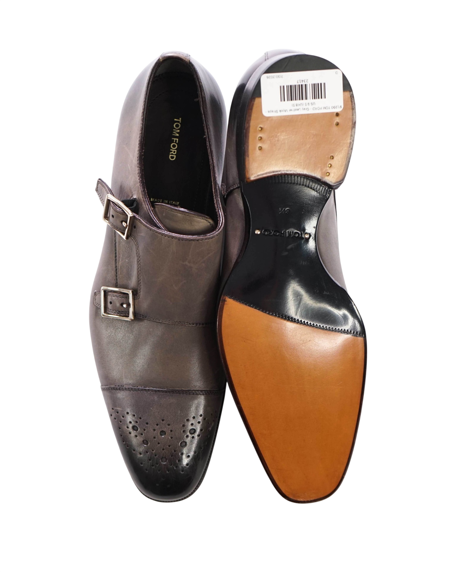 $1,990 TOM FORD - Gray Leather Monk Straps - US 9 (TF 8.5)