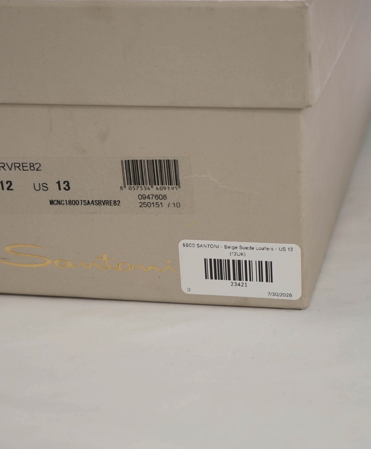 $800 SANTONI - Beige Suede Penny Loafers - US 13 (12UK)
