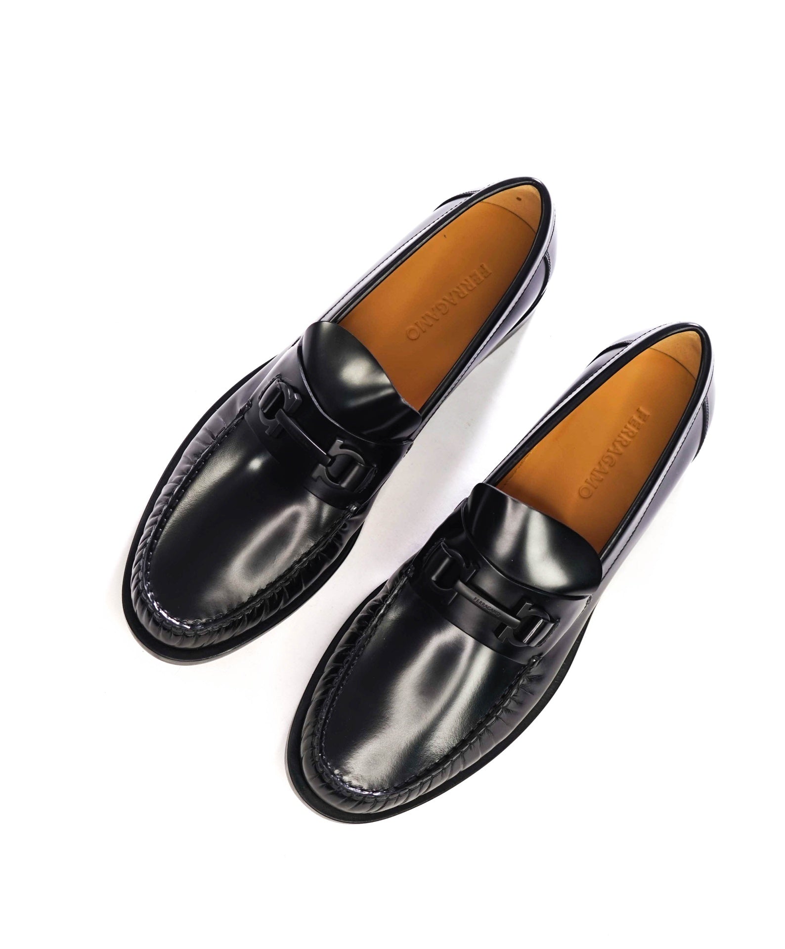 $995 FERRAGAMO - Black Leather "FORT" Loafers - 12 E