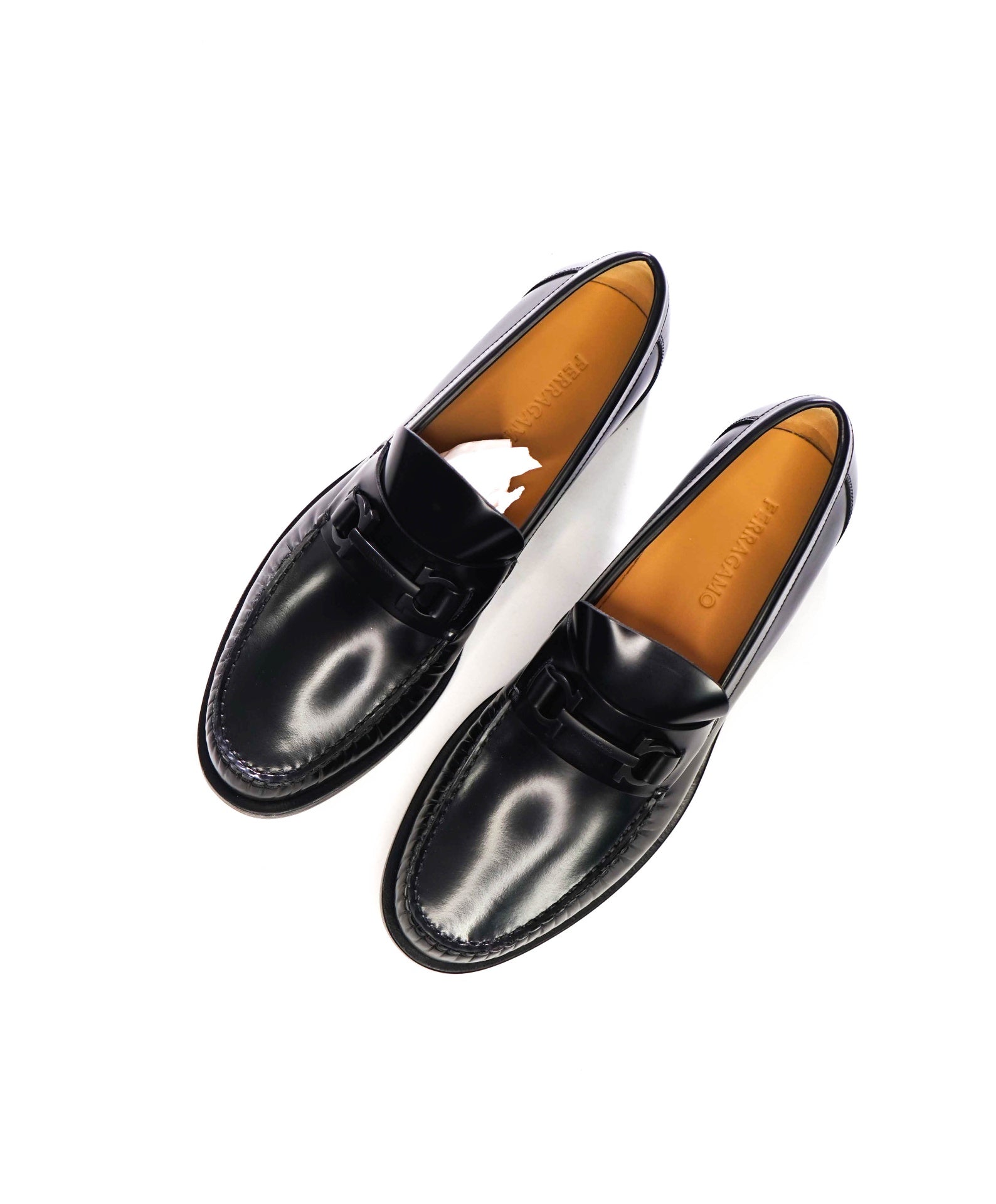 $995 FERRAGAMO - Black Leather "FORT" Loafers - 10.5 E