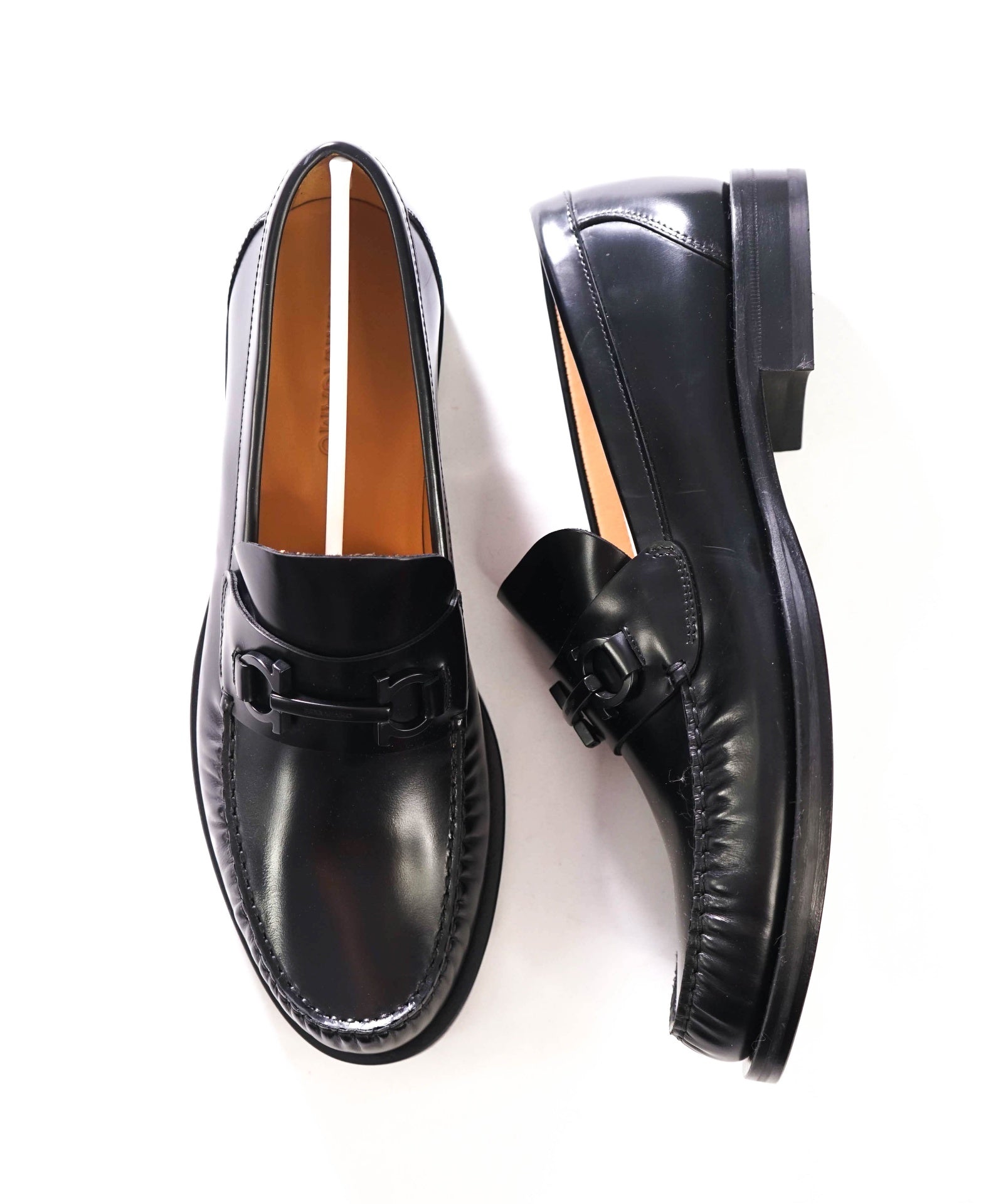 $995 FERRAGAMO - Black Leather "FORT" Loafers - 11 EE