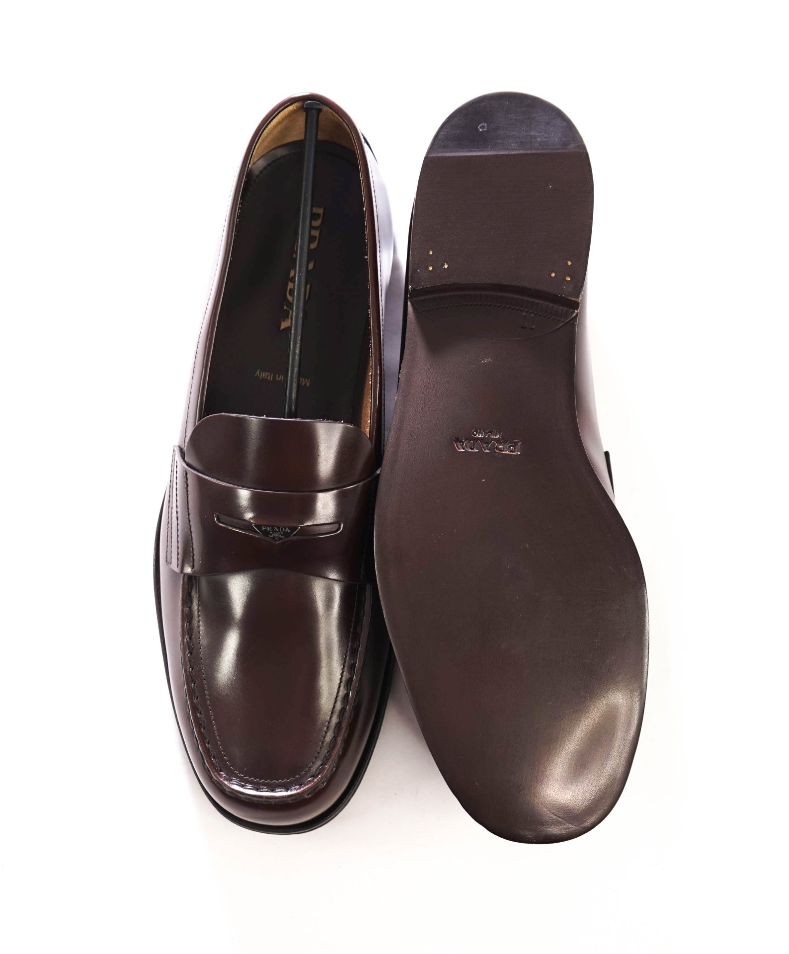 $1,250 PRADA - Brown Leather Penny Loafers - US 12 (11UK)