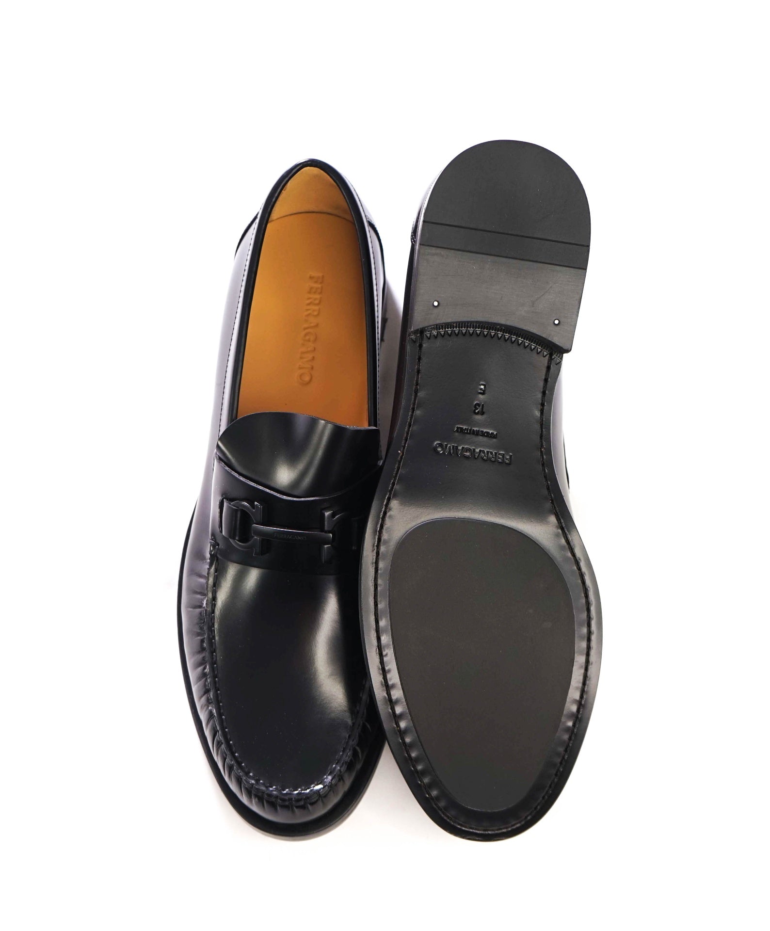 $995 FERRAGAMO - Black Leather "FORT" Loafers - 13 E