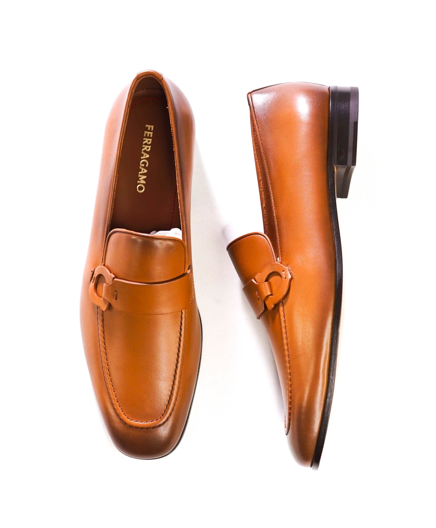 $1,050 FERRAGAMO - "BONNY" Brown Leather Loafers - 9.5 E