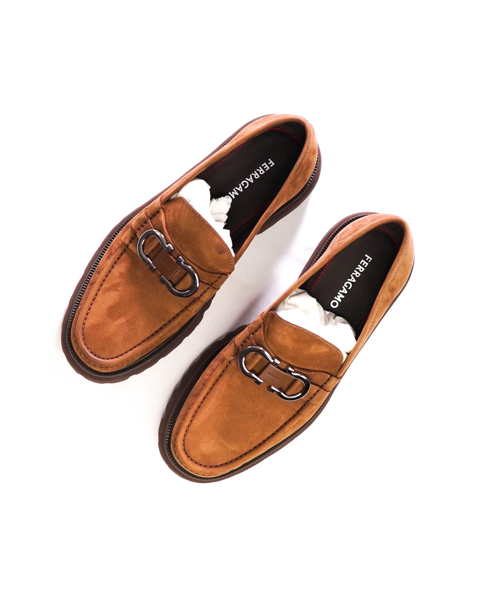 $1,090 FERRAGAMO - Brown Suede "COCOON" Loafers - 11 EE