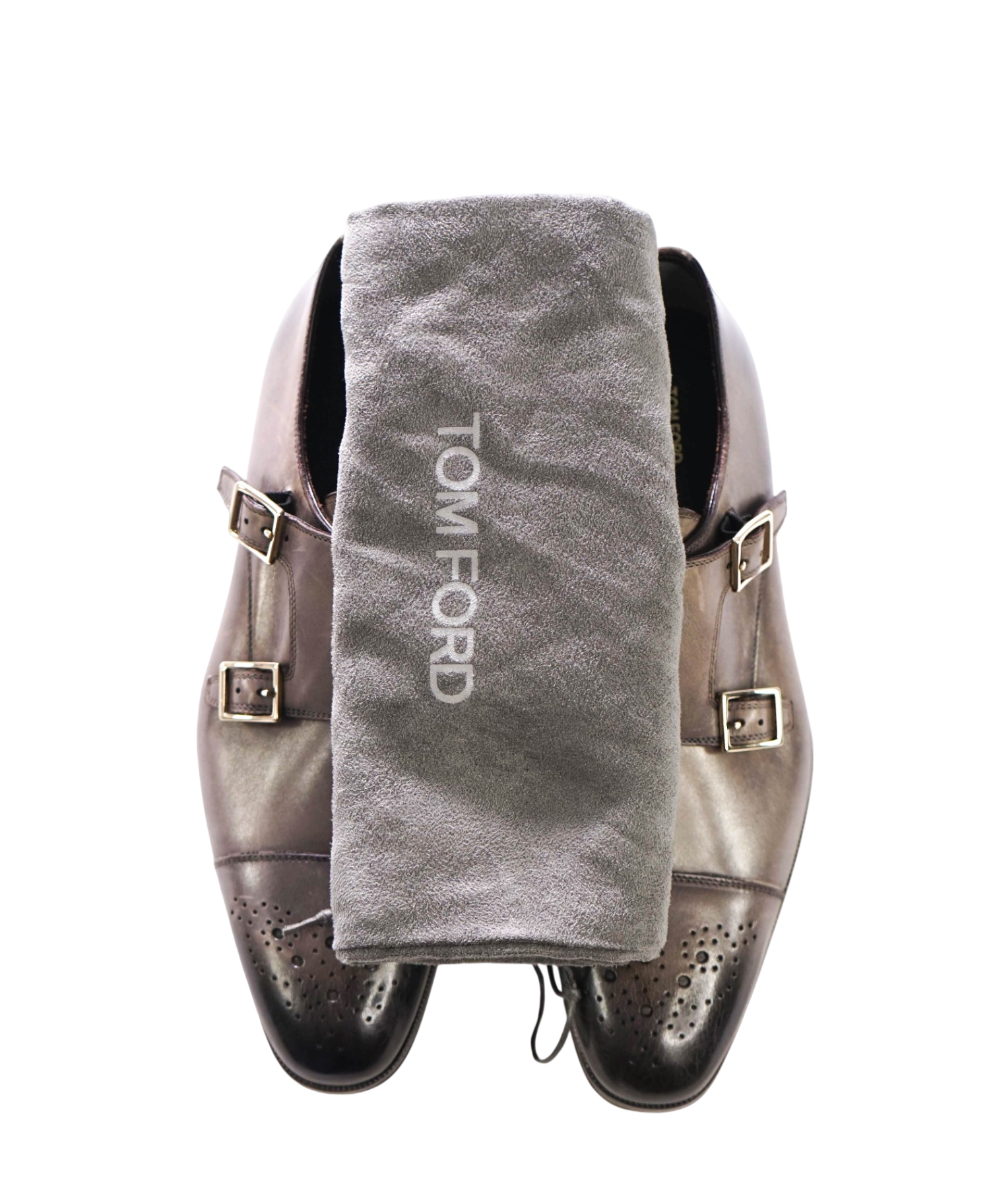 $1,990 TOM FORD - Gray Leather Monk Straps - US 9 (TF 8.5)