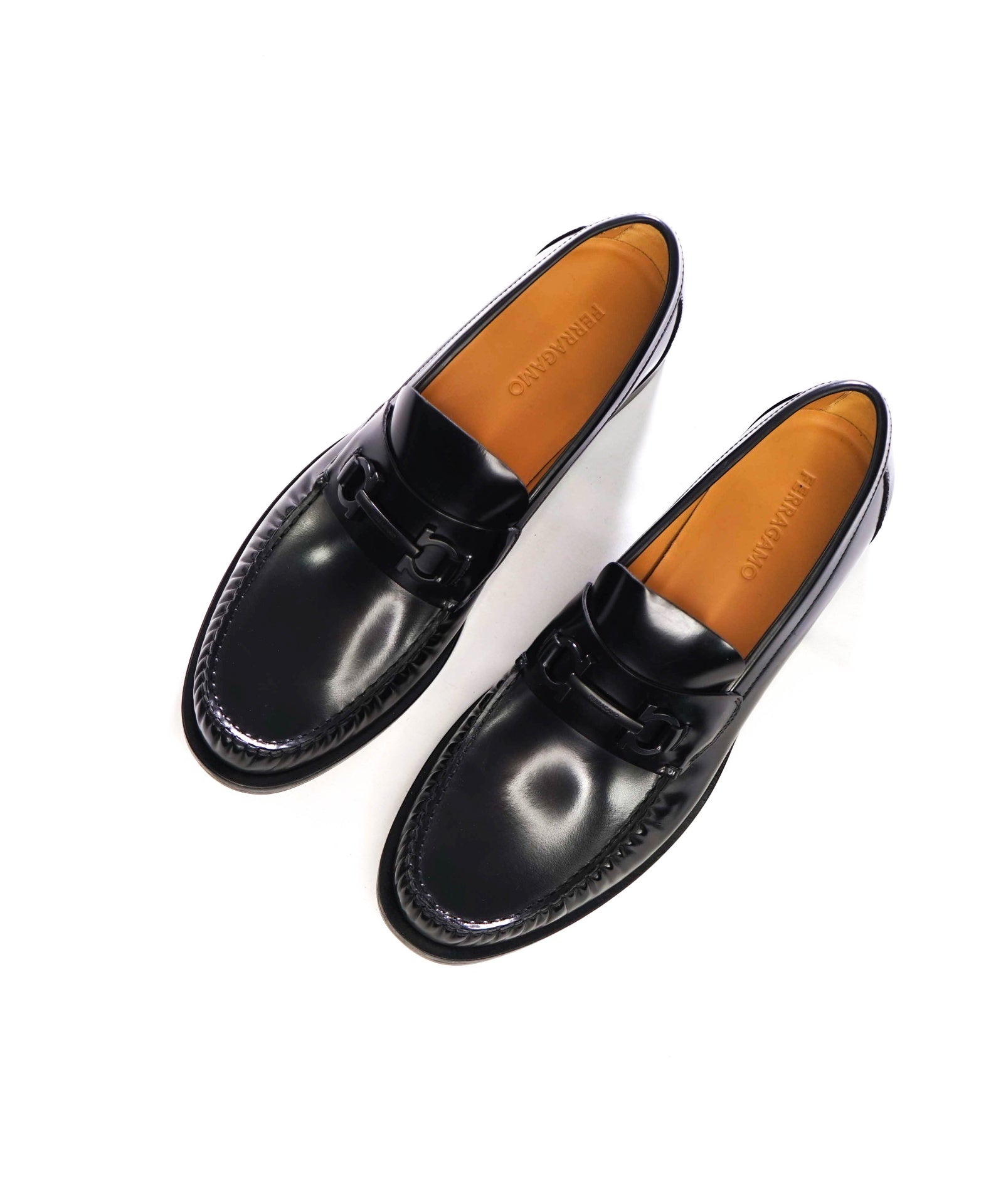 $995 FERRAGAMO - Black Leather "FORT" Loafers - 13 D