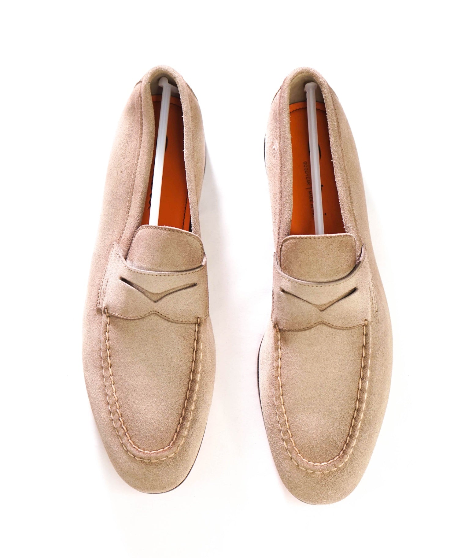 $800 SANTONI - Beige Suede Penny Loafers - US 13 (12UK)