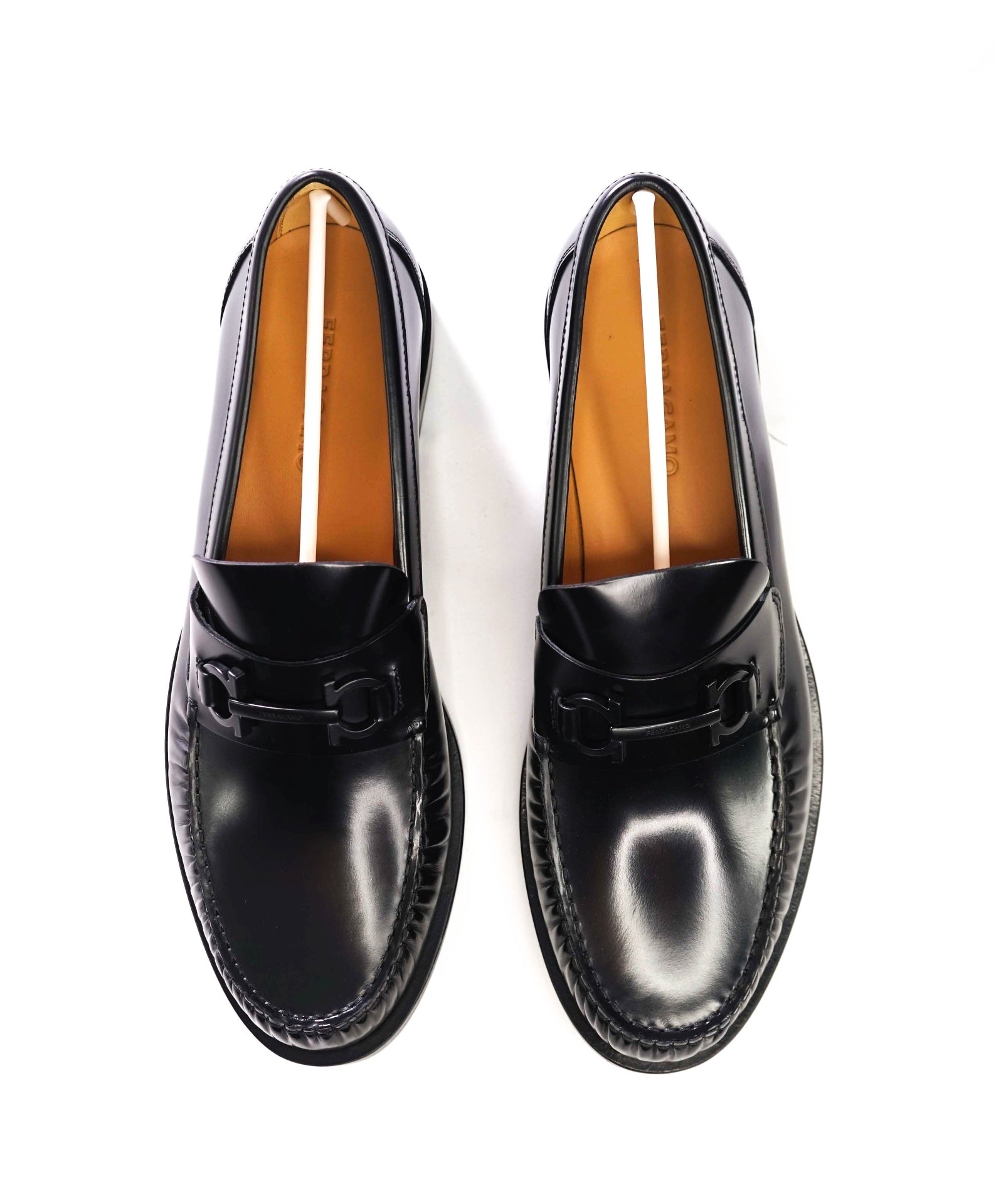 $995 FERRAGAMO - Black Leather "FORT" Loafers - 12 EE