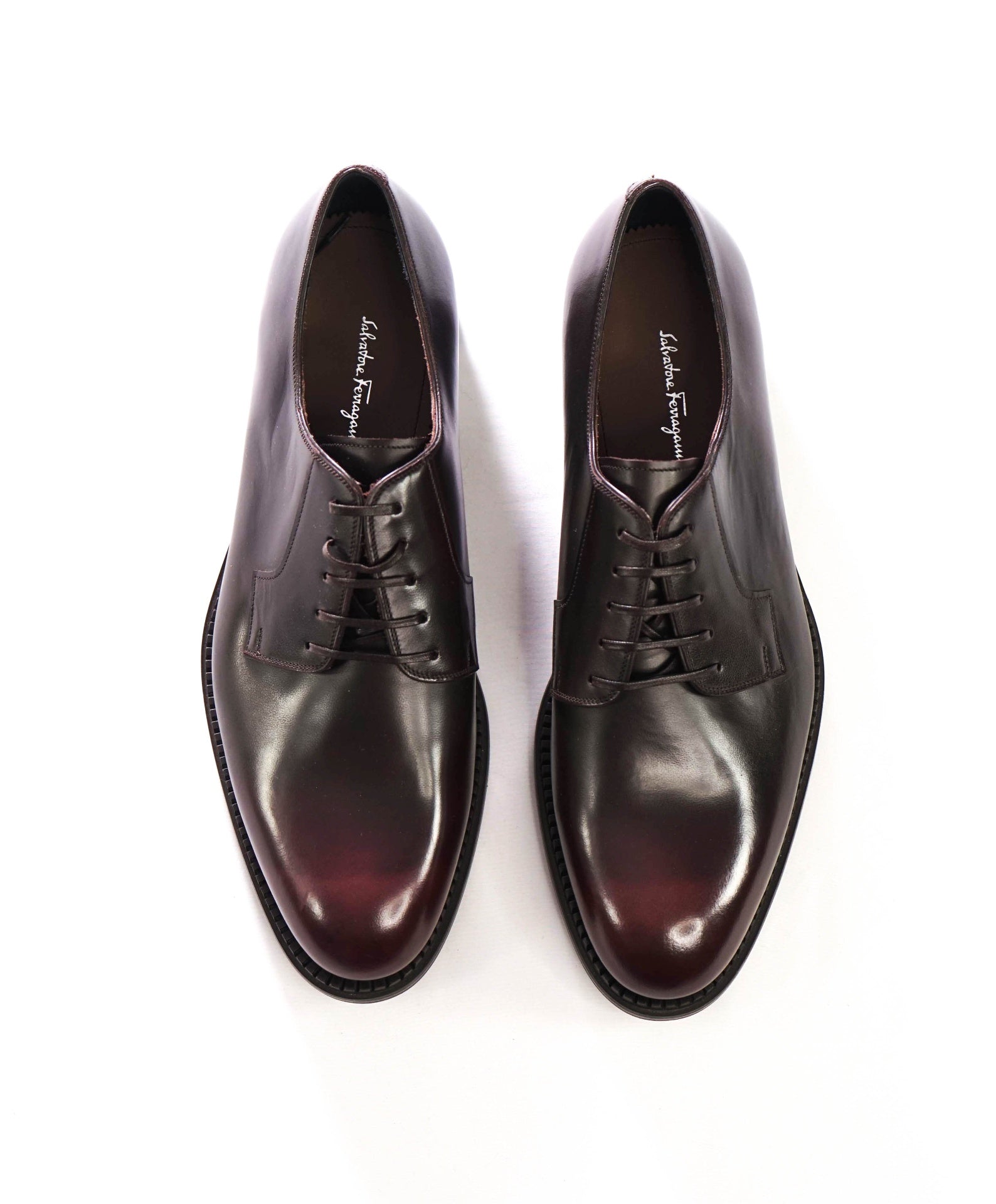 $895 FERRAGAMO - Brown/Burgundy Patina Leather Derby - 9 E