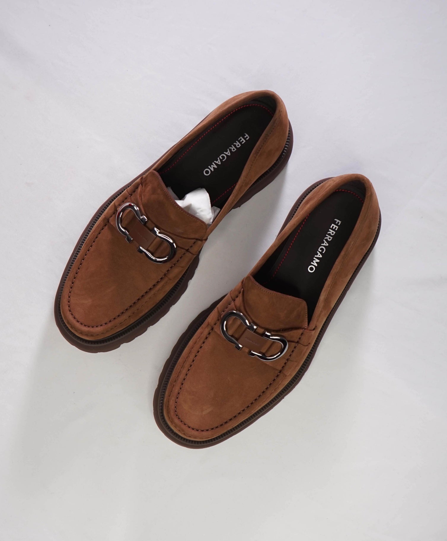 $1,090 FERRAGAMO - Brown Suede "COCOON" Loafers - 11 EE
