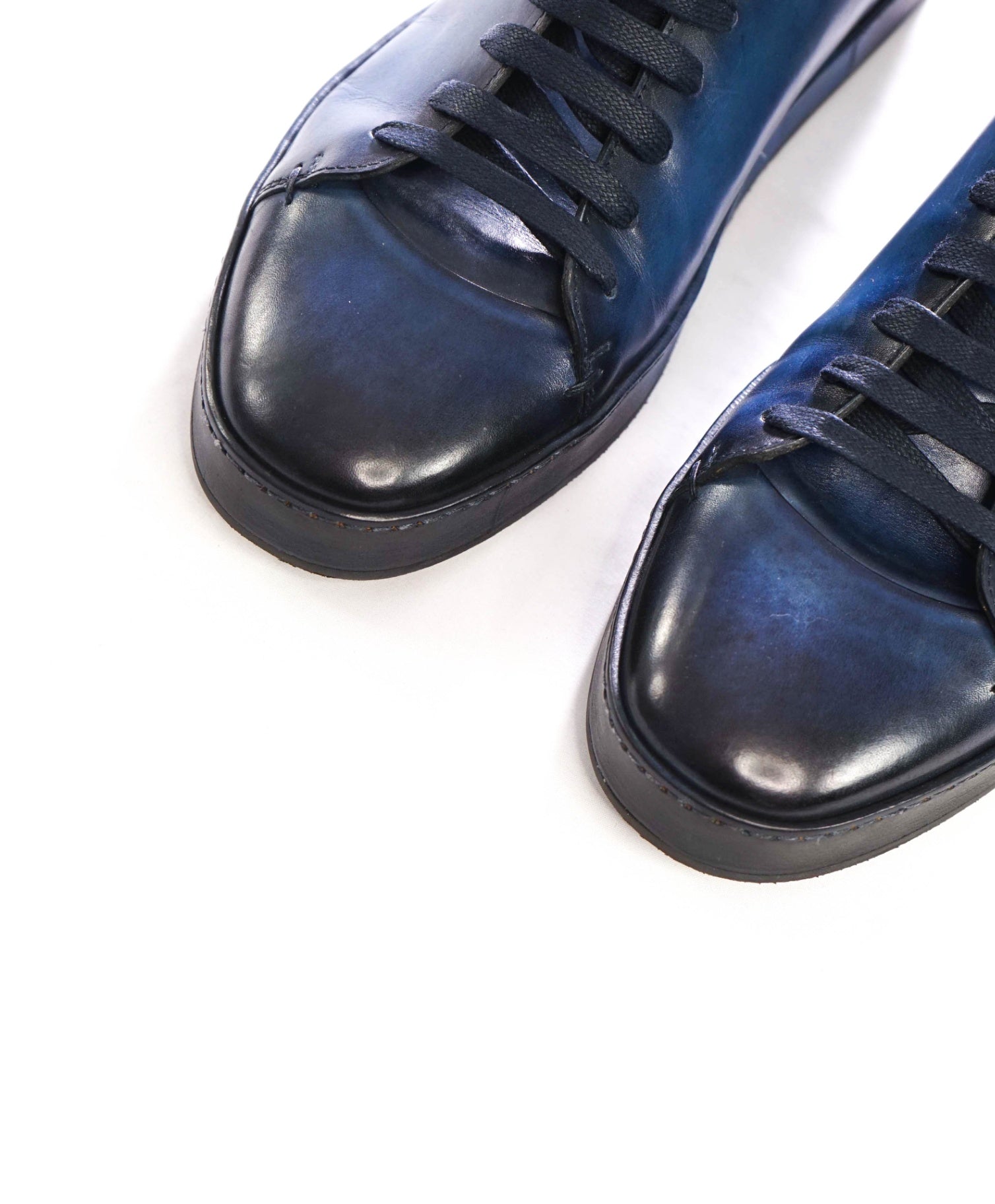 $1,295 SANTONI - Navy Blue Leather Sneakers - US 10 (9UK)
