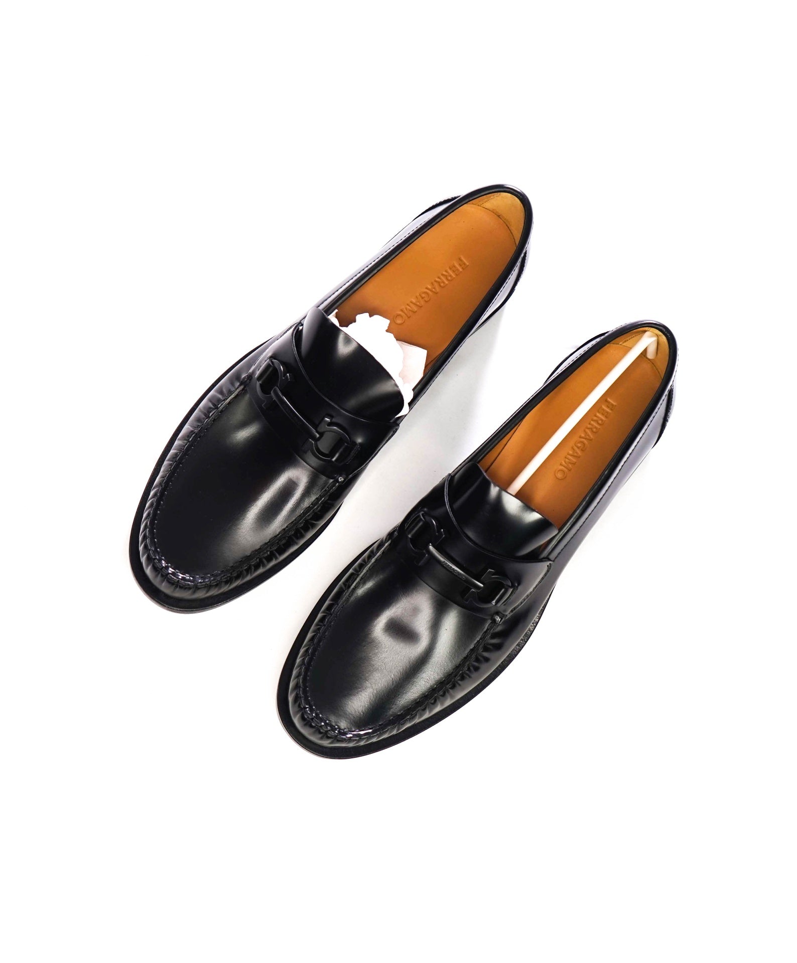 $995 FERRAGAMO - Black Leather "FORT" Loafers - 12 D