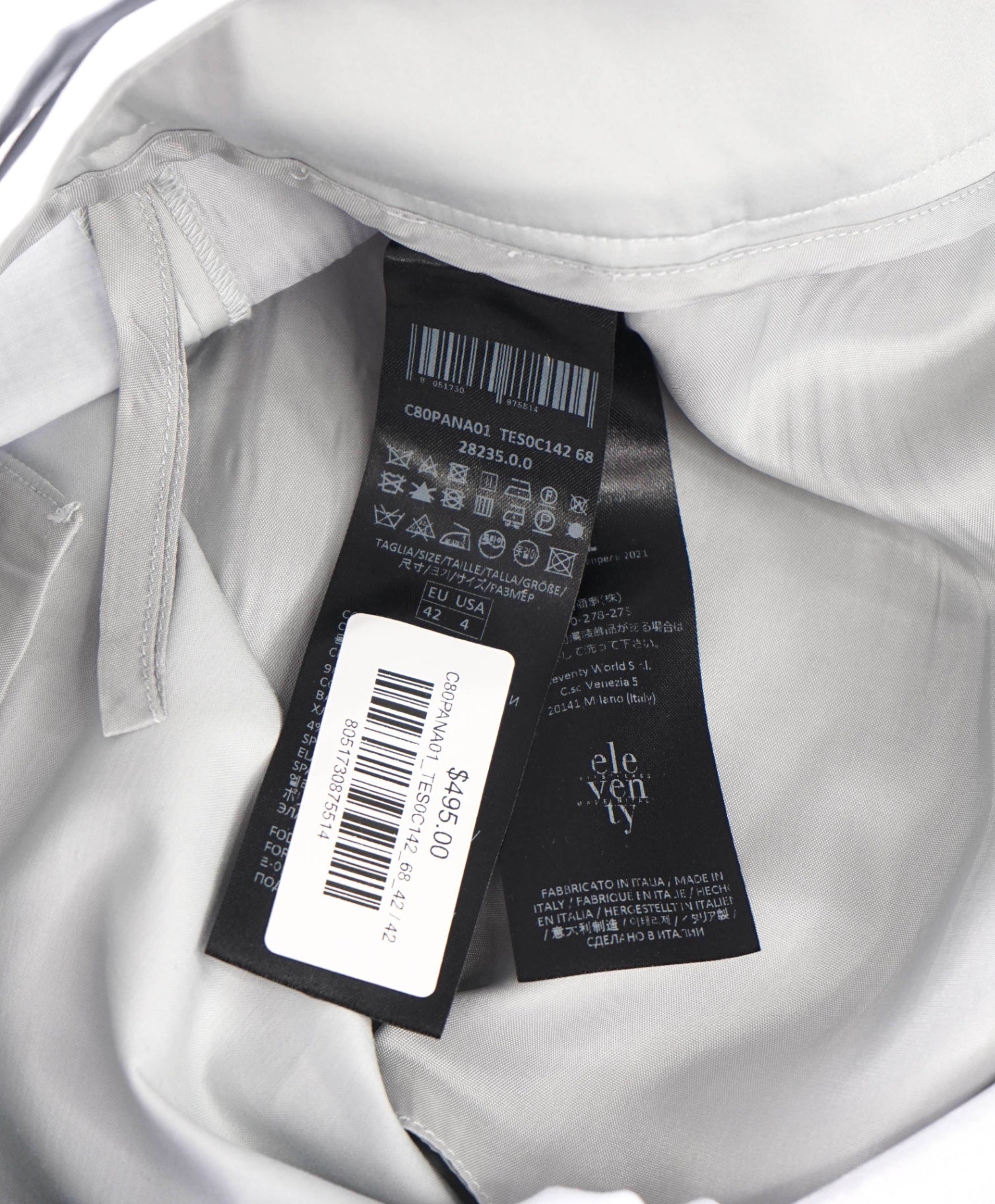 $495 ELEVENTY - Light Blue Cotton NewYork Pants - 4 US (42 EU)