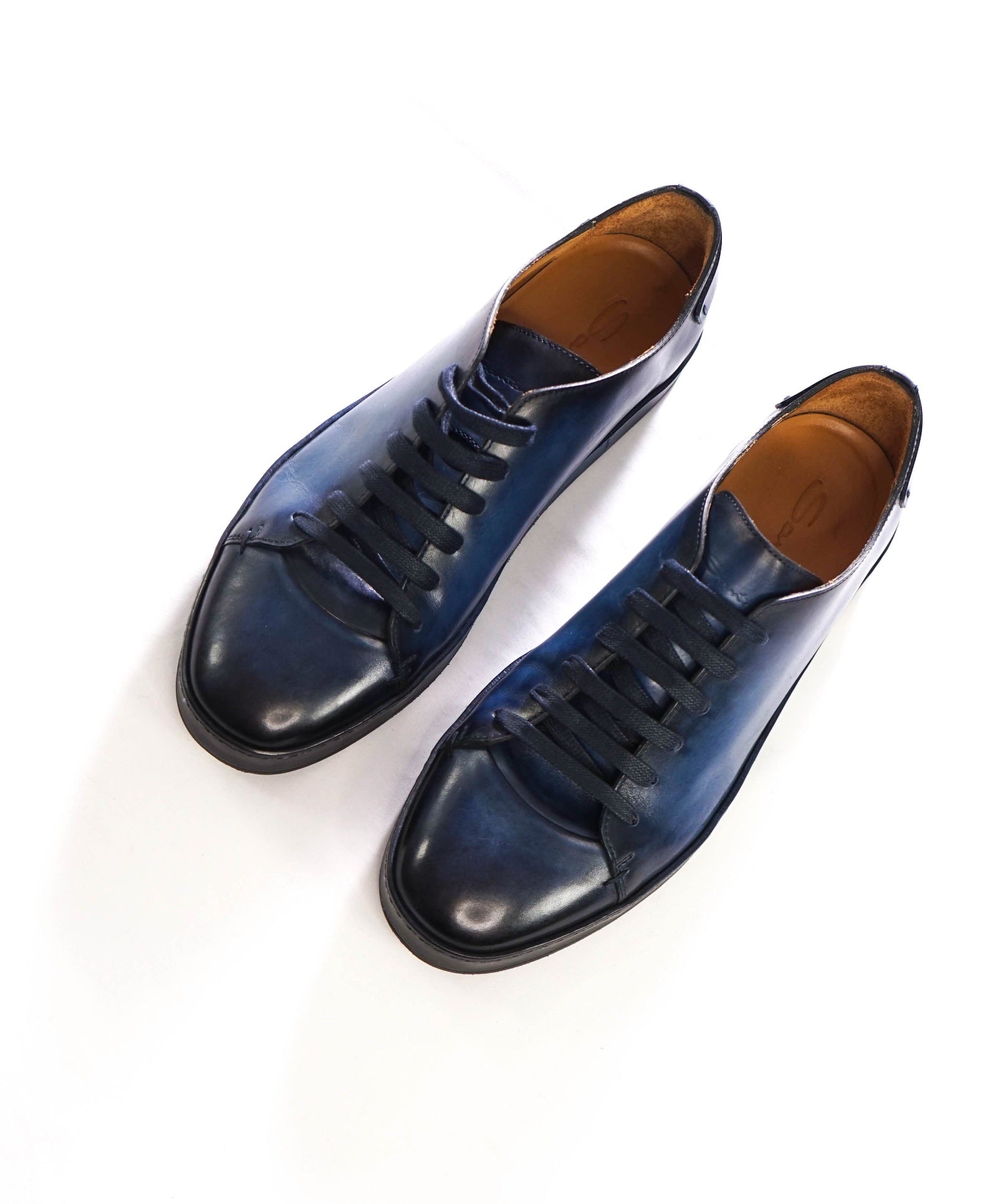 $1,295 SANTONI - Navy Blue Leather Sneakers - US 10 (9UK)