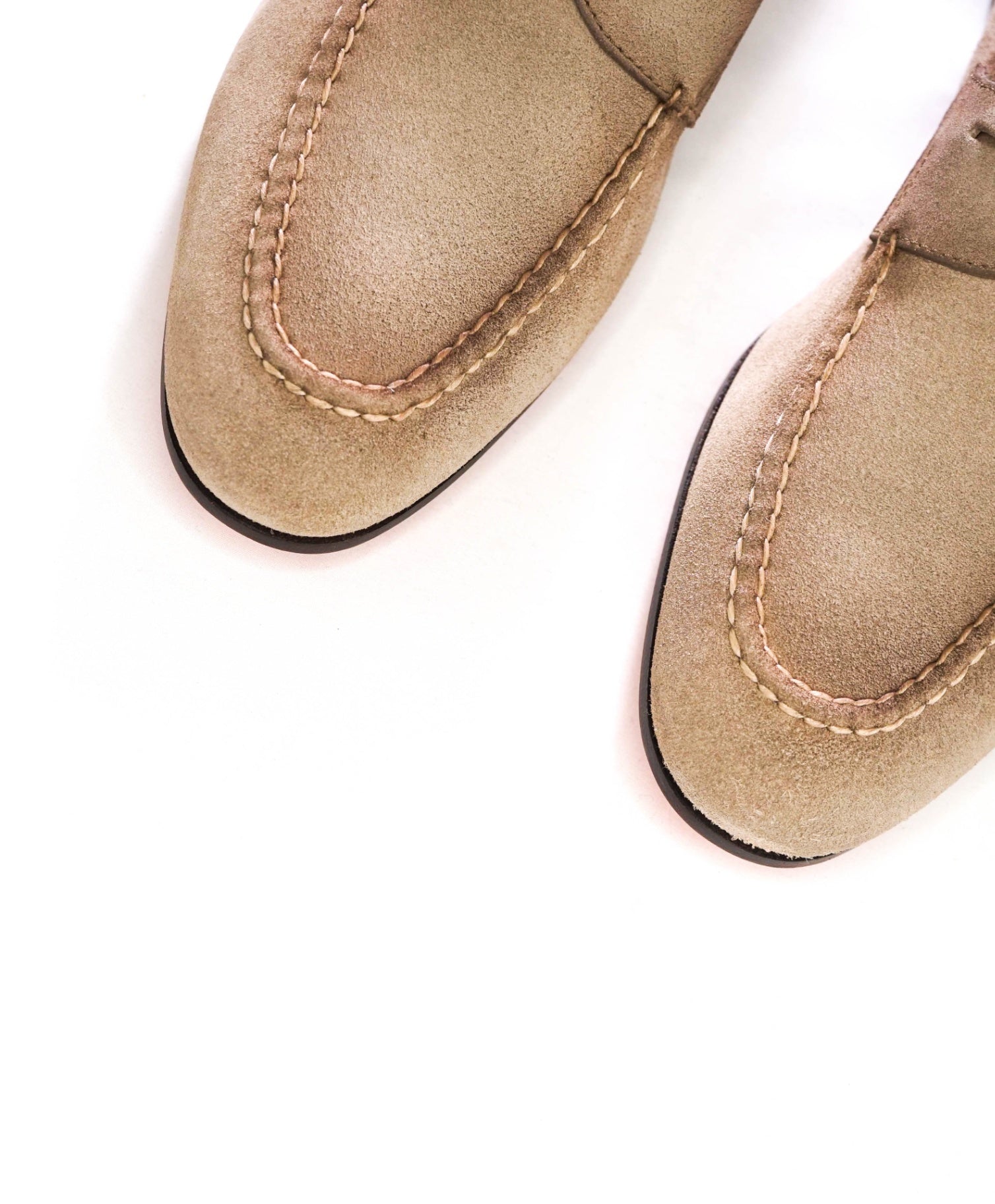 $800 SANTONI - Beige Suede Penny Loafers - US 13 (12UK)