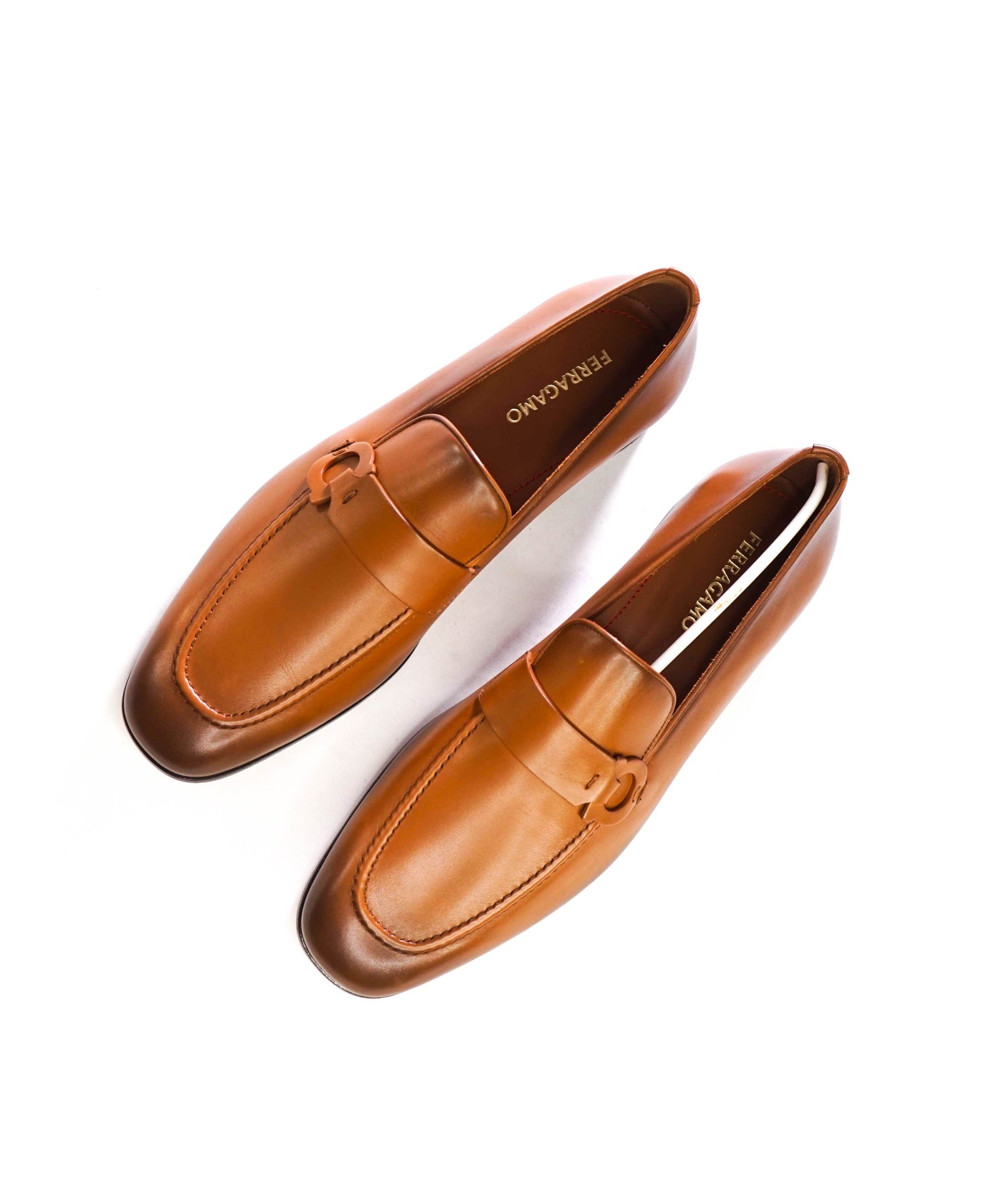 $1,050 FERRAGAMO - "BONNY" Brown Leather Loafers - 12 E