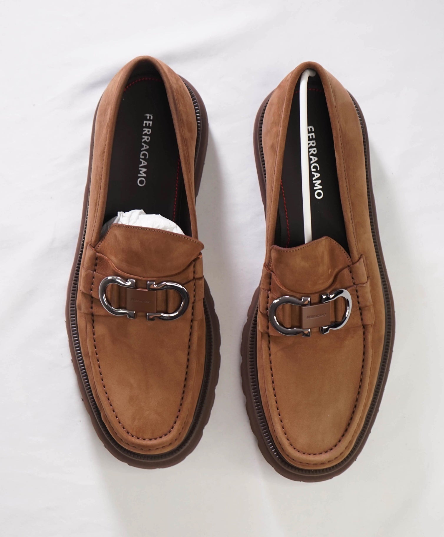 $1,090 FERRAGAMO - Brown Suede "COCOON" Loafers - 12 EE