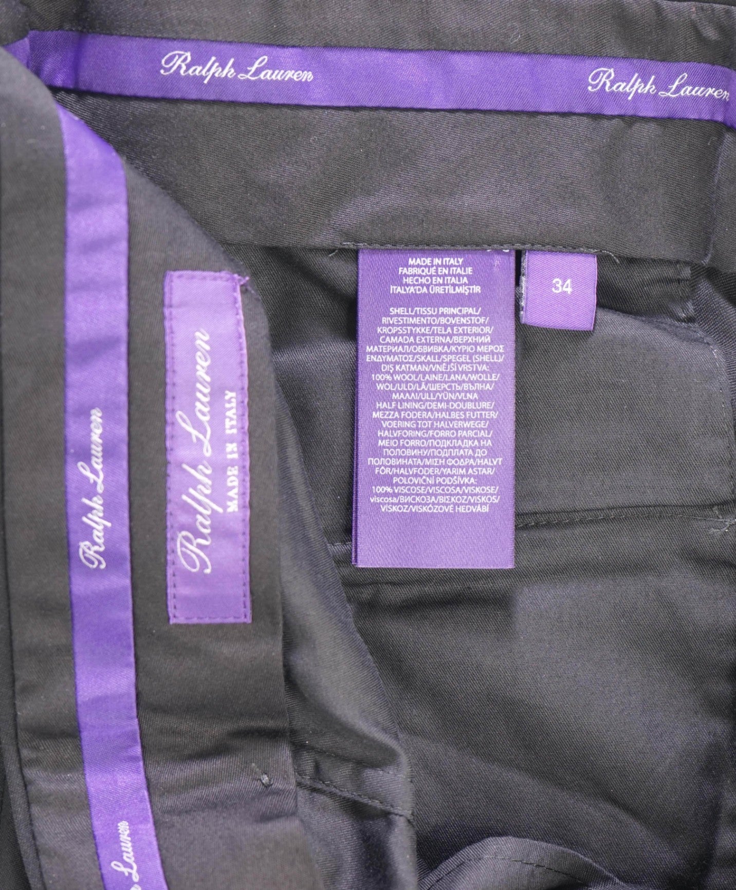 $995 RALPH LAUREN PURPLE LABEL-Black Wool Tuxedo Pants-34W