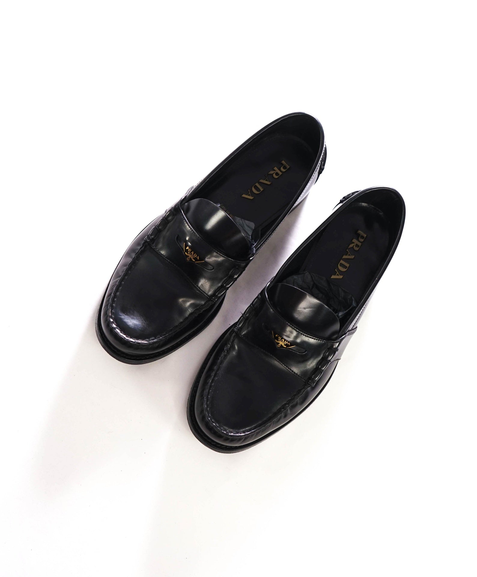 $1,250 PRADA - Black Leather Penny Loafers - US 10 (9UK)