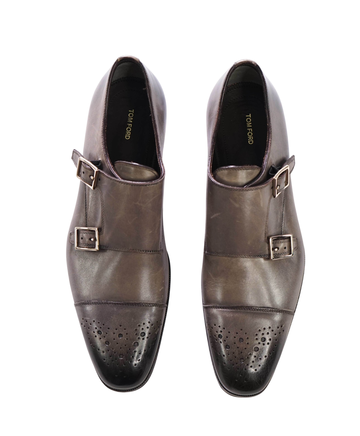 $1,990 TOM FORD - Gray Leather Monk Straps - US 9 (TF 8.5)