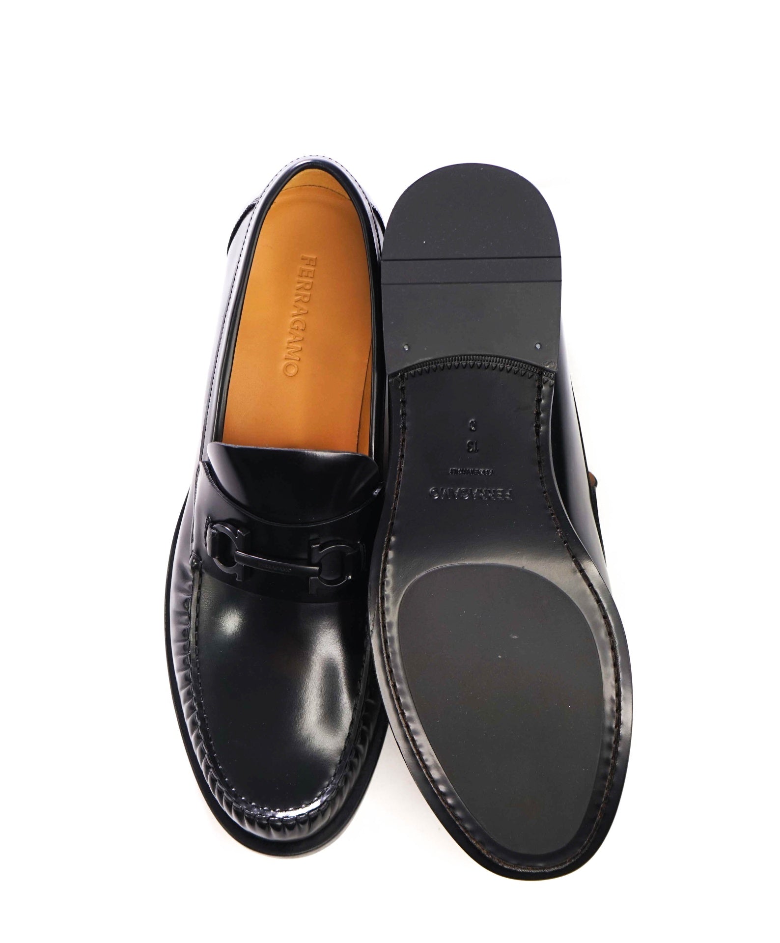 $995 FERRAGAMO - Black Leather "FORT" Loafers - 13 D