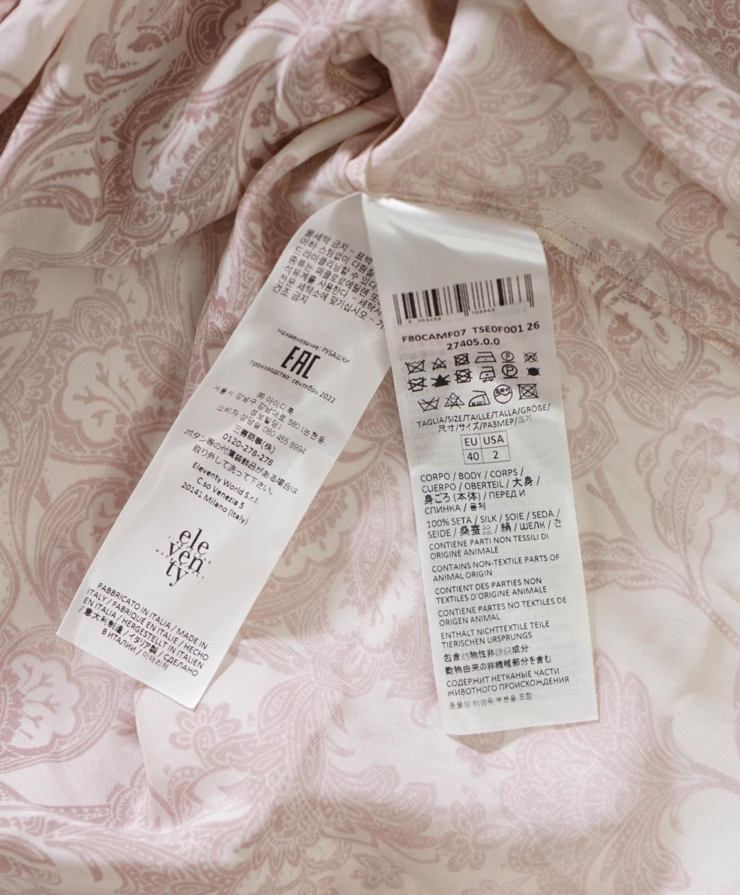 $795 ELEVENTY - Pink Floral PURE SILK Shirt - 2 US (40 EU)