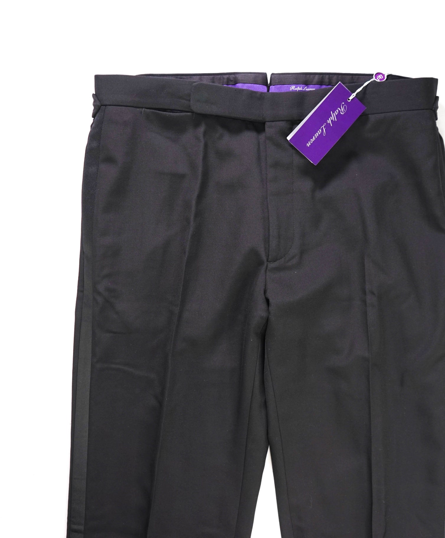 $995 RALPH LAUREN PURPLE LABEL-Black Wool Tuxedo Pants-34W
