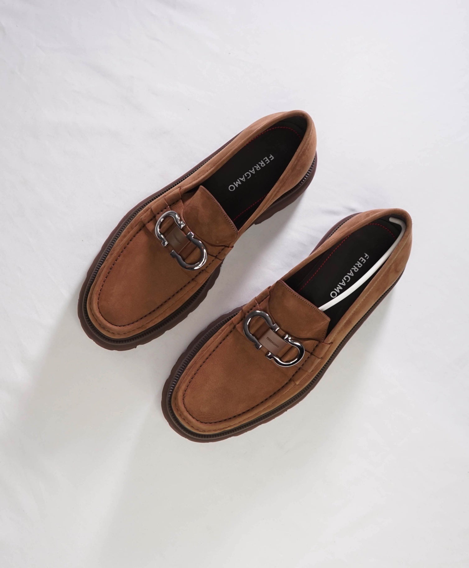 $1,090 FERRAGAMO - Brown Suede "COCOON" Loafers - 11.5 EE