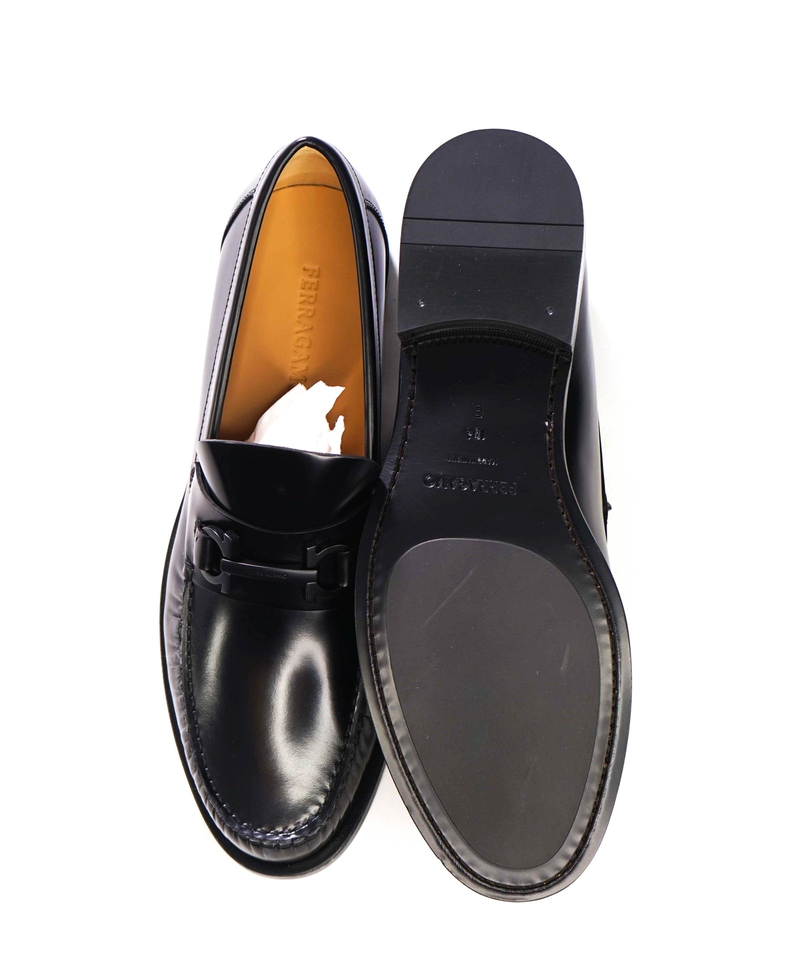 $995 FERRAGAMO - Black Leather "FORT" Loafers - 10.5 E