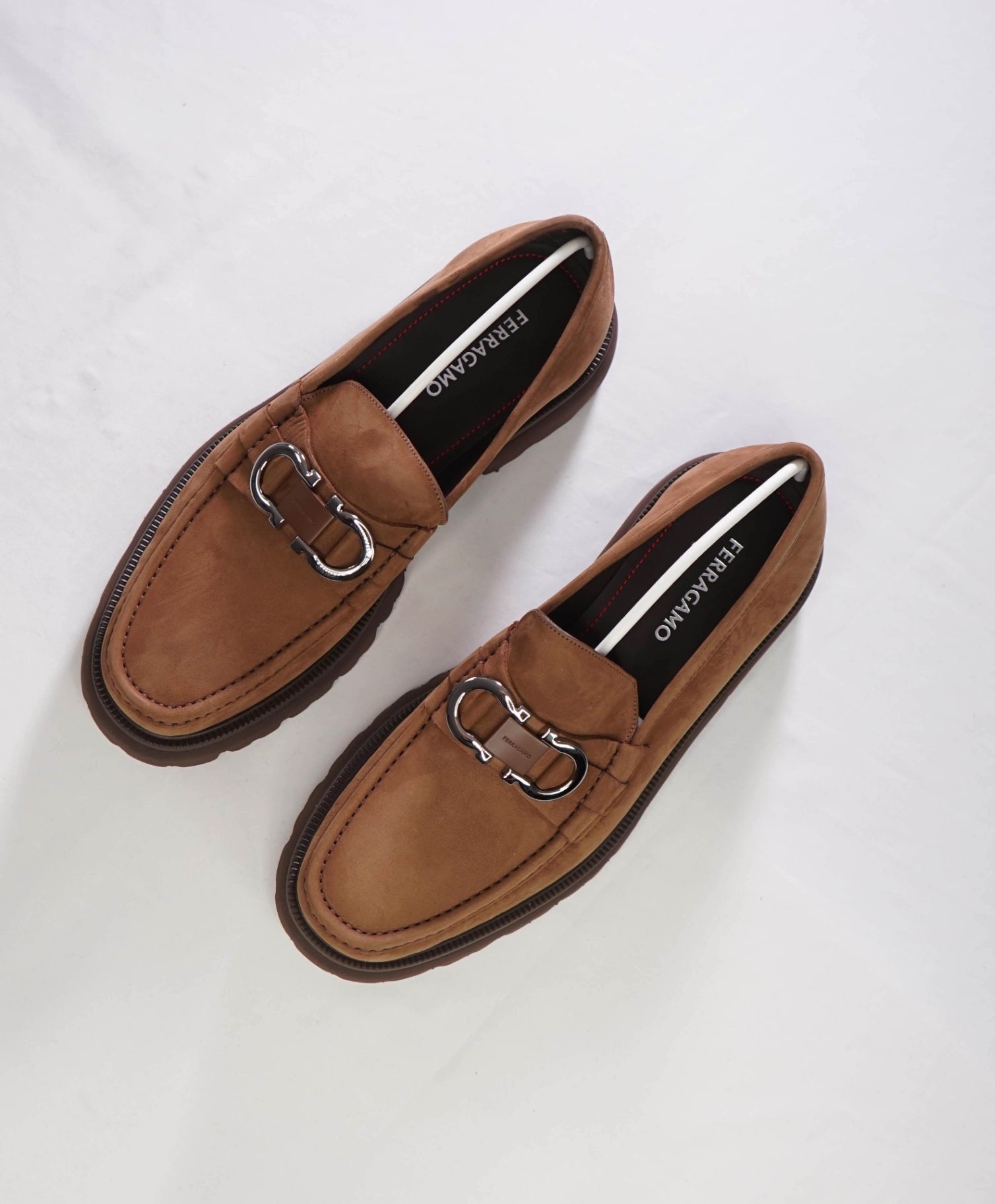 $1,090 FERRAGAMO - Brown Suede "COCOON" Loafers - 11.5 EE