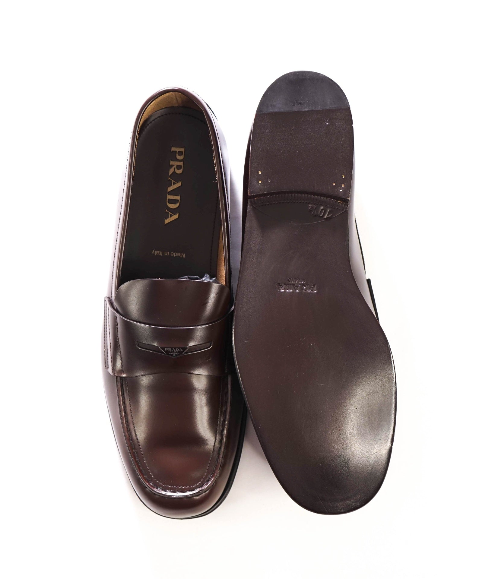 $1,250 PRADA - Brown Leather Penny Loafers - US 11.5 (10.5UK)