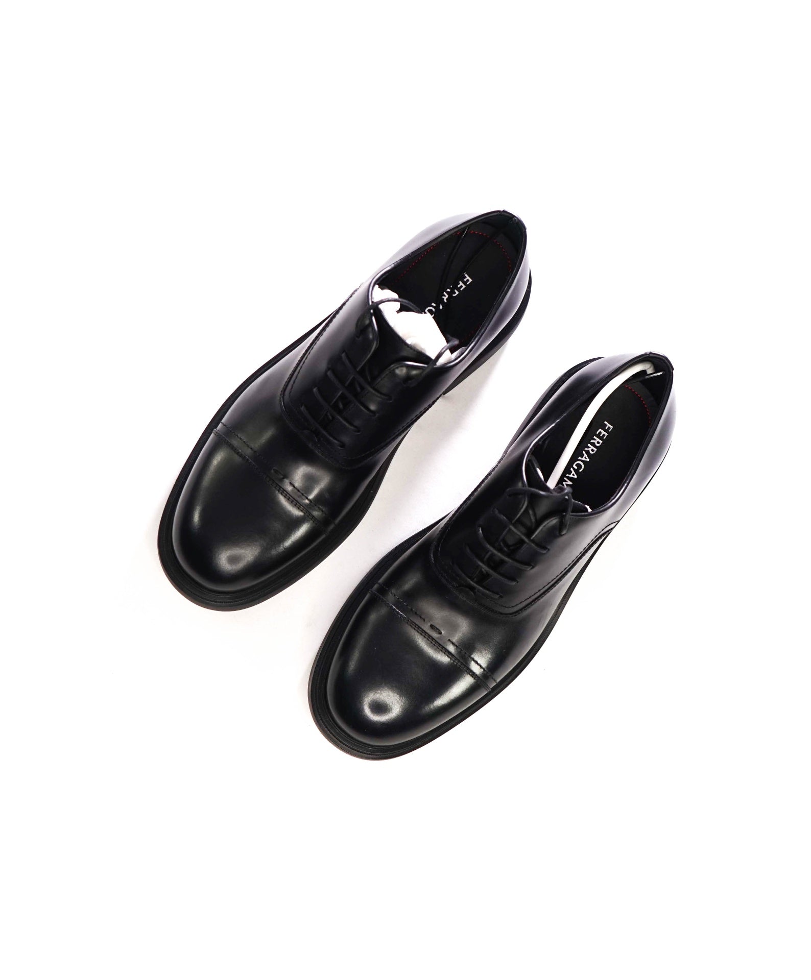 $995 FERRAGAMO - Black "CAMDEN" Lug-Sole Oxfords - 8EE