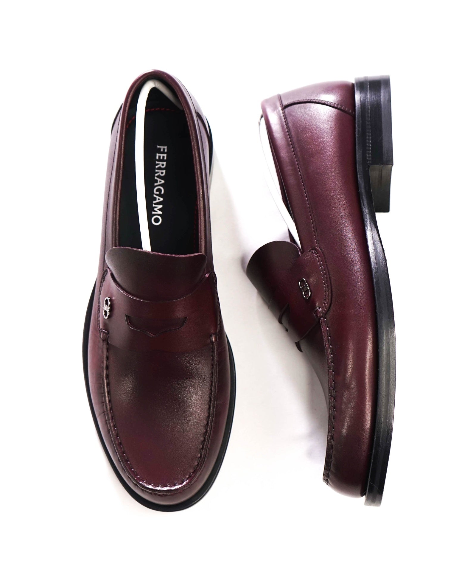 FERRAGAMO - "BACCO" Dark Burgundy Leather Loafers - 11.5 EE